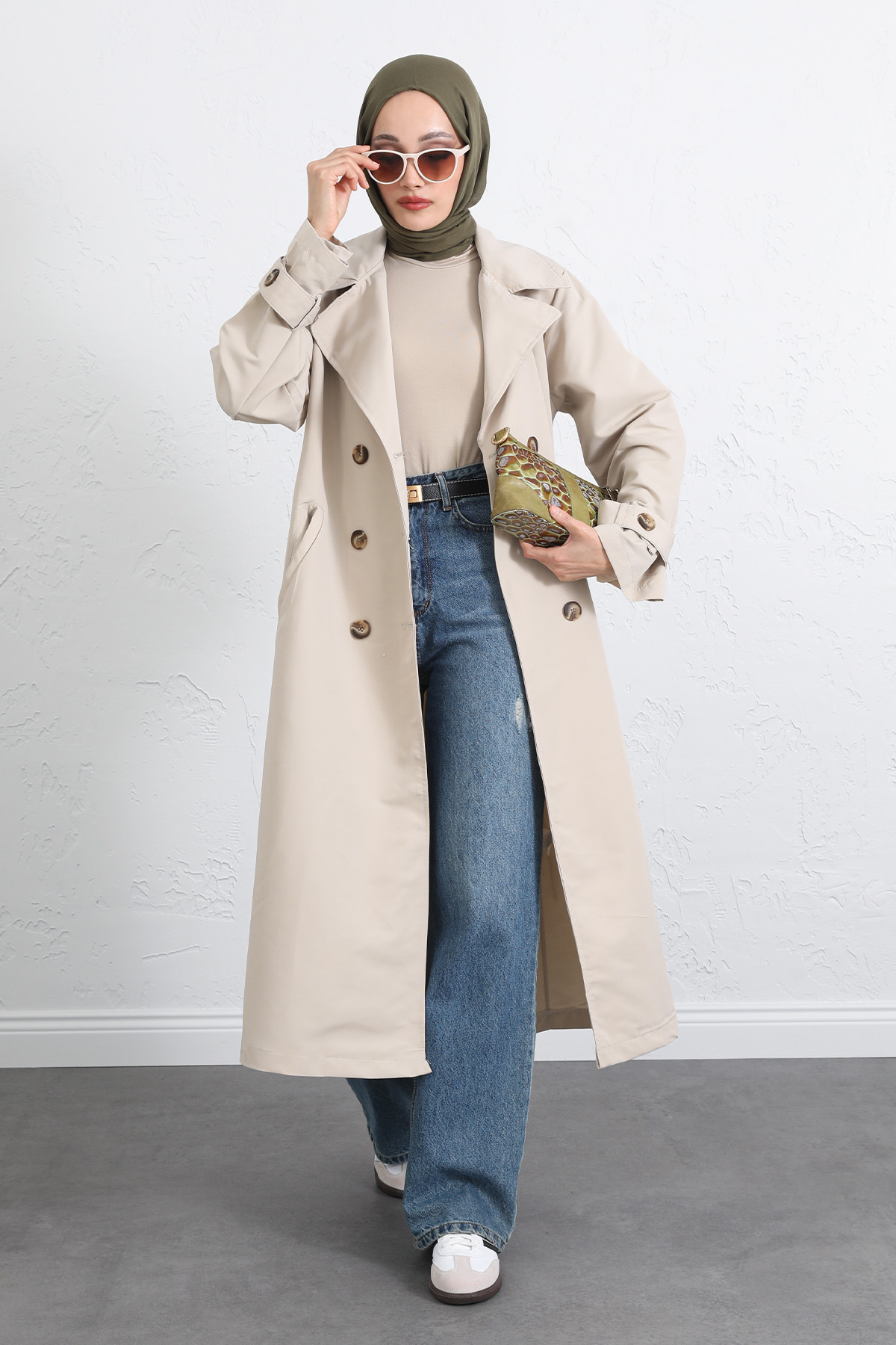 Arka Pile ve Düğme Detaylı Trençkot 5979 - TAŞ RENGİ |  