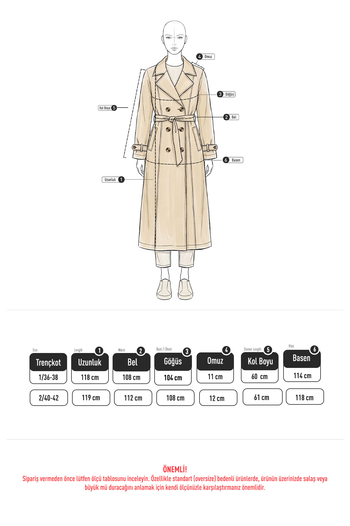 Arka Pile ve Düğme Detaylı Trençkot 5979 - TAŞ RENGİ |  