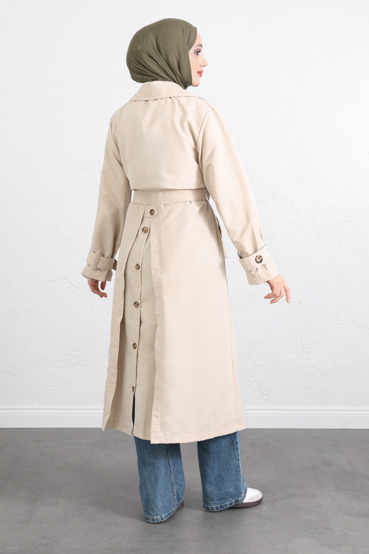 Arka Pile ve Düğme Detaylı Trençkot 5979 - TAŞ RENGİ |  
