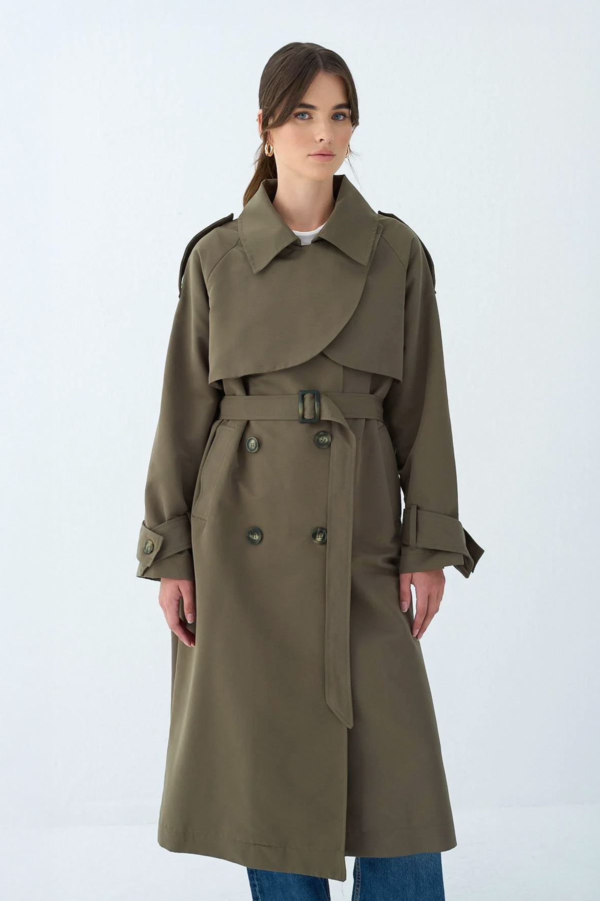 Cep Yaka Trençkot 5983 - KOYU HAKİ |  