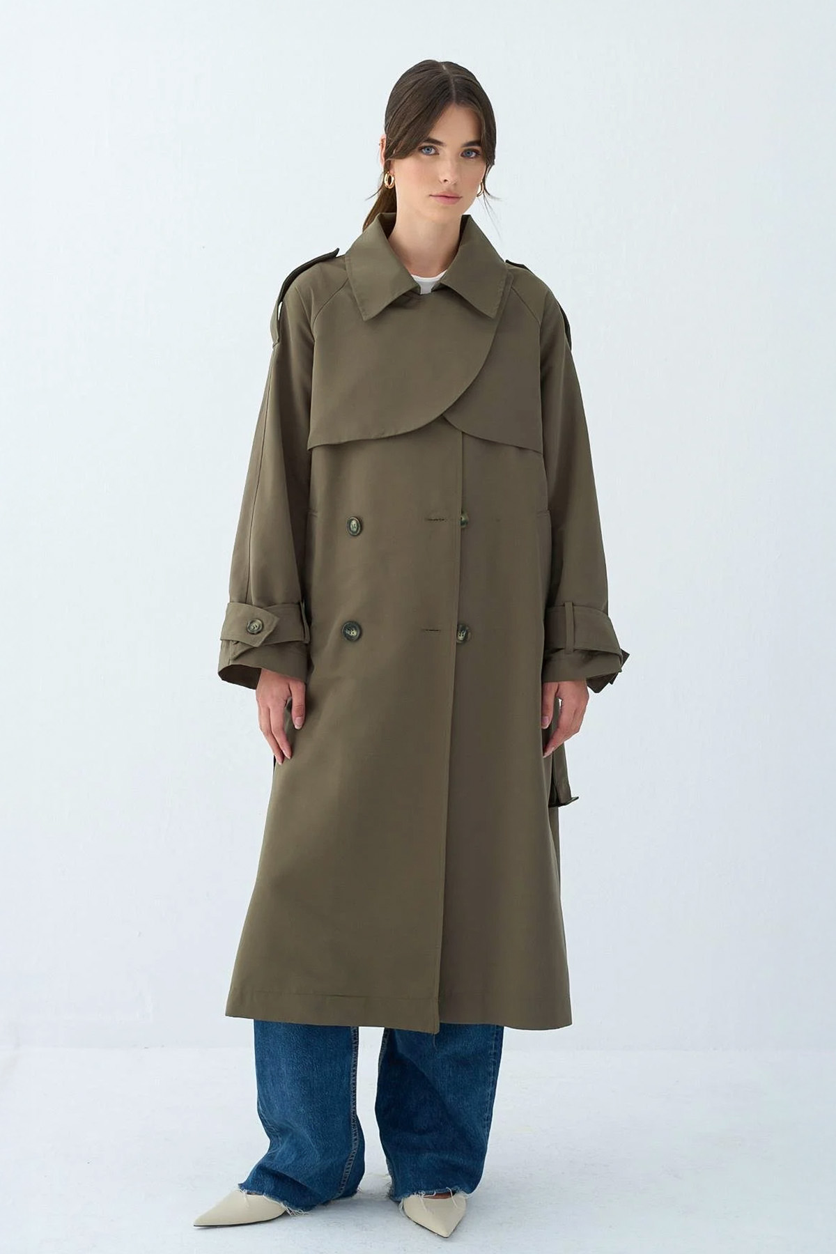 Cep Yaka Trençkot 5983 - KOYU HAKİ |  