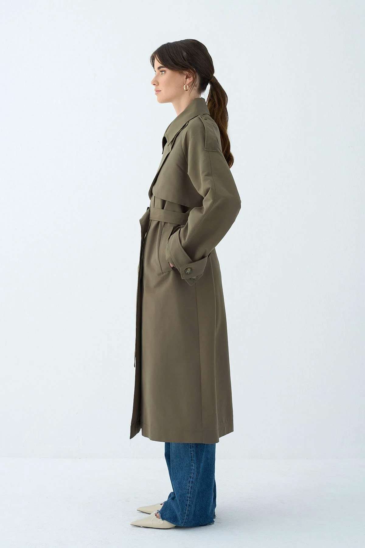 Cep Yaka Trençkot 5983 - KOYU HAKİ |  