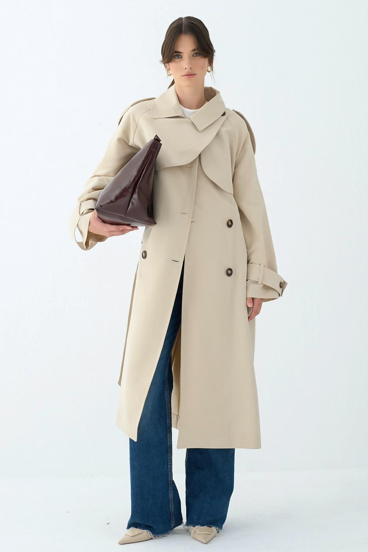 Cep Yaka Trençkot 5983 - TAŞ RENGİ |  