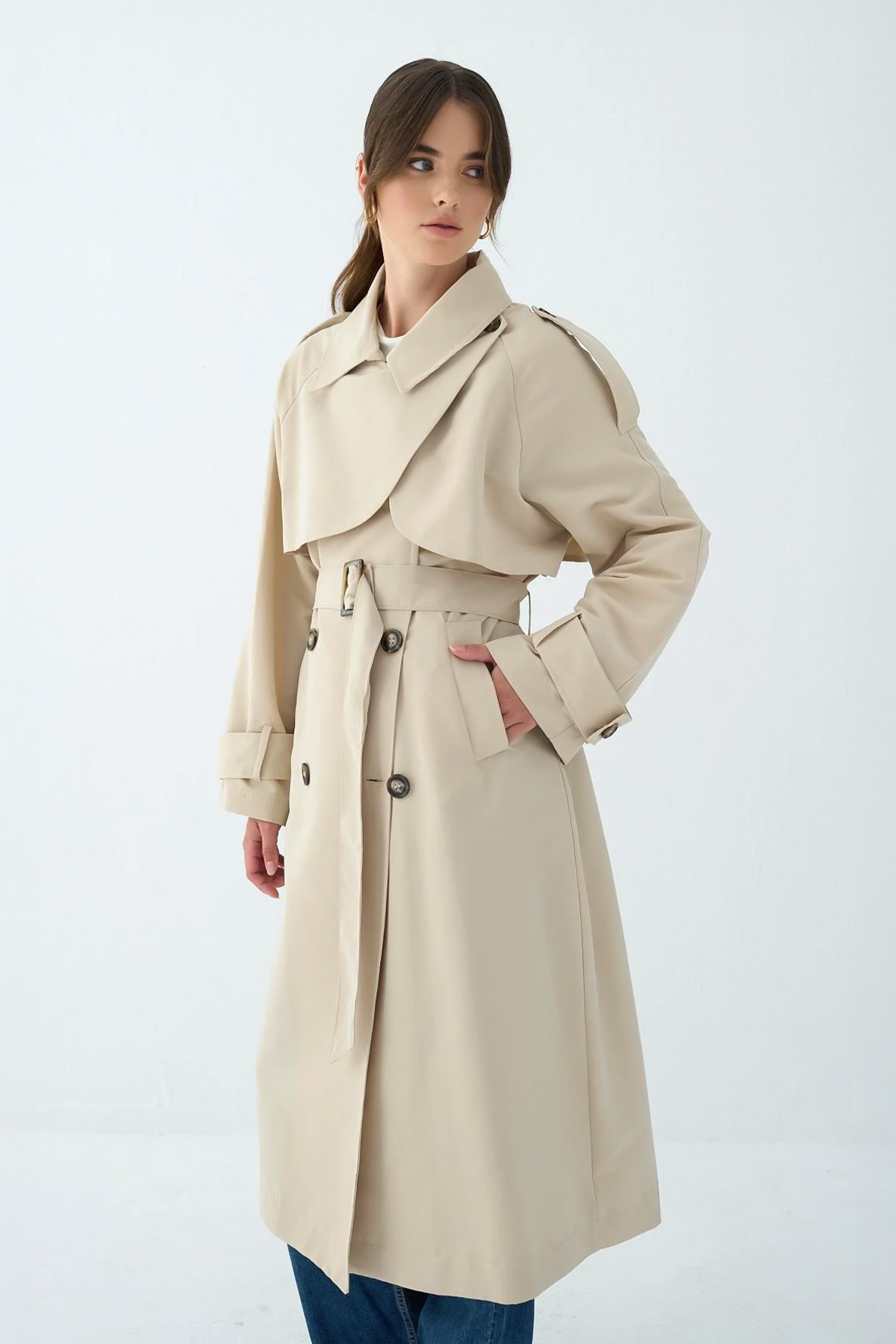 Cep Yaka Trençkot 5983 - TAŞ RENGİ |  