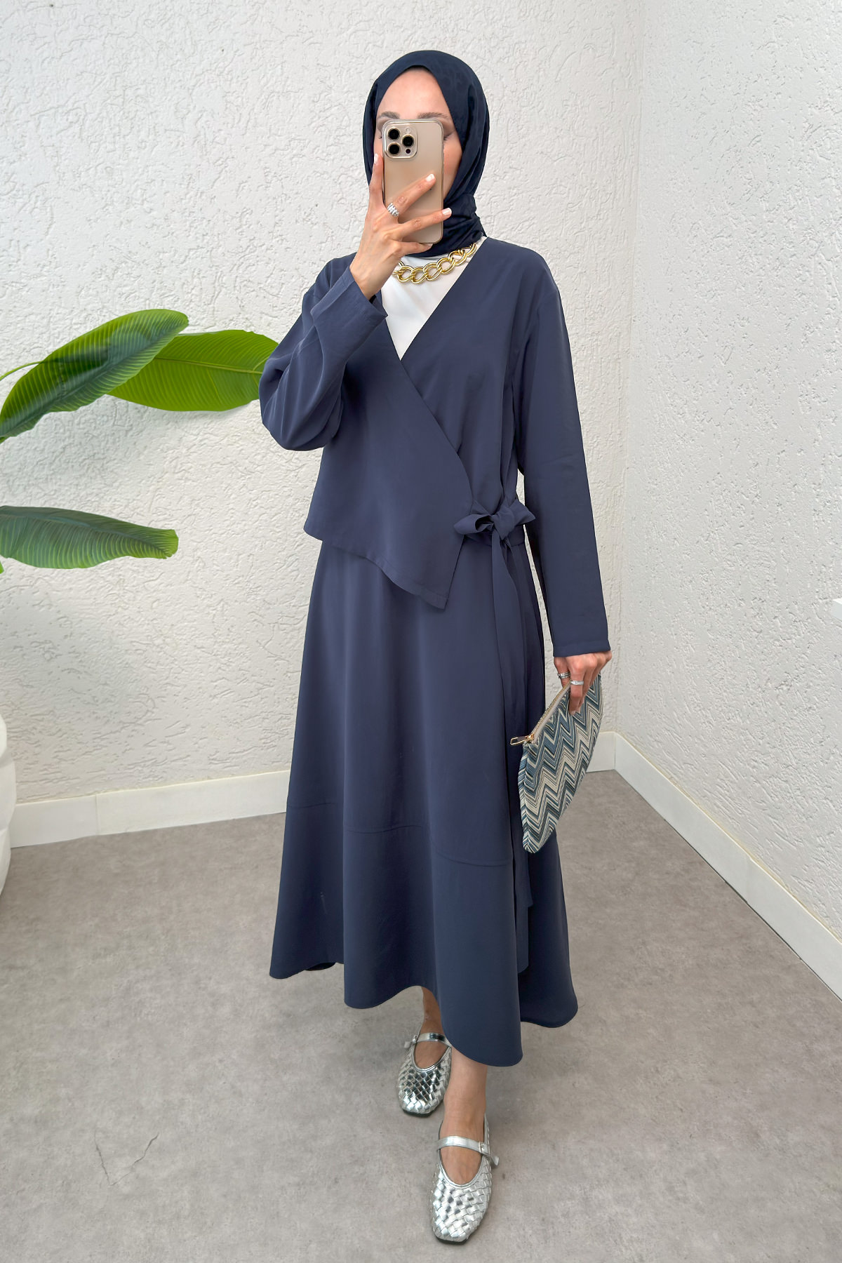 Yandan Bağlamalı Etekli Takım 2303 - LACİVERT |  