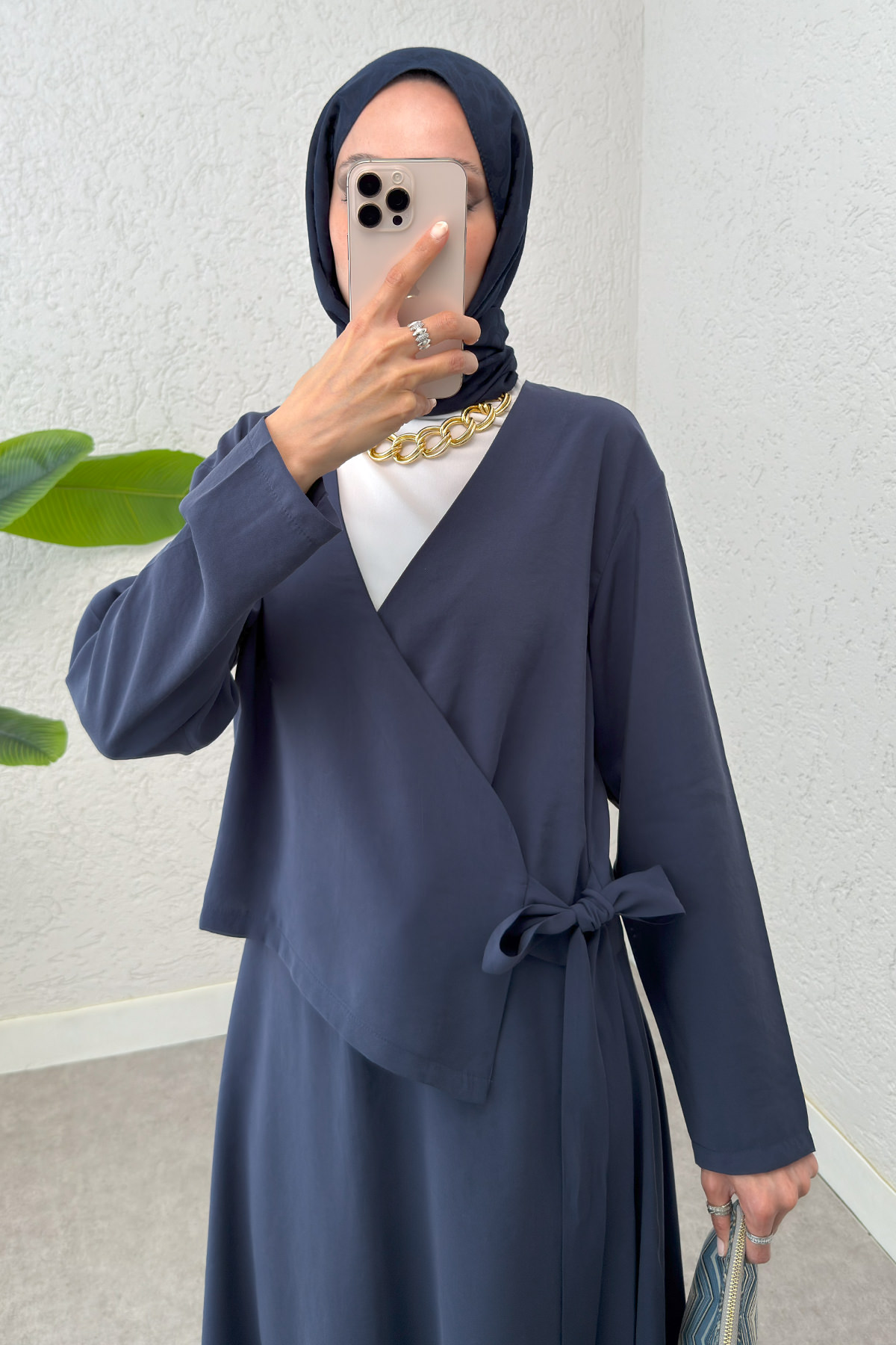 Yandan Bağlamalı Etekli Takım 2303 - LACİVERT |  