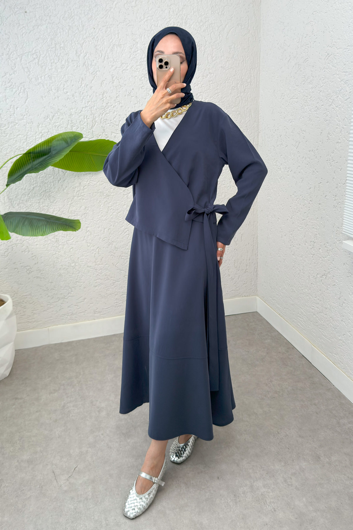 Yandan Bağlamalı Etekli Takım 2303 - LACİVERT |  