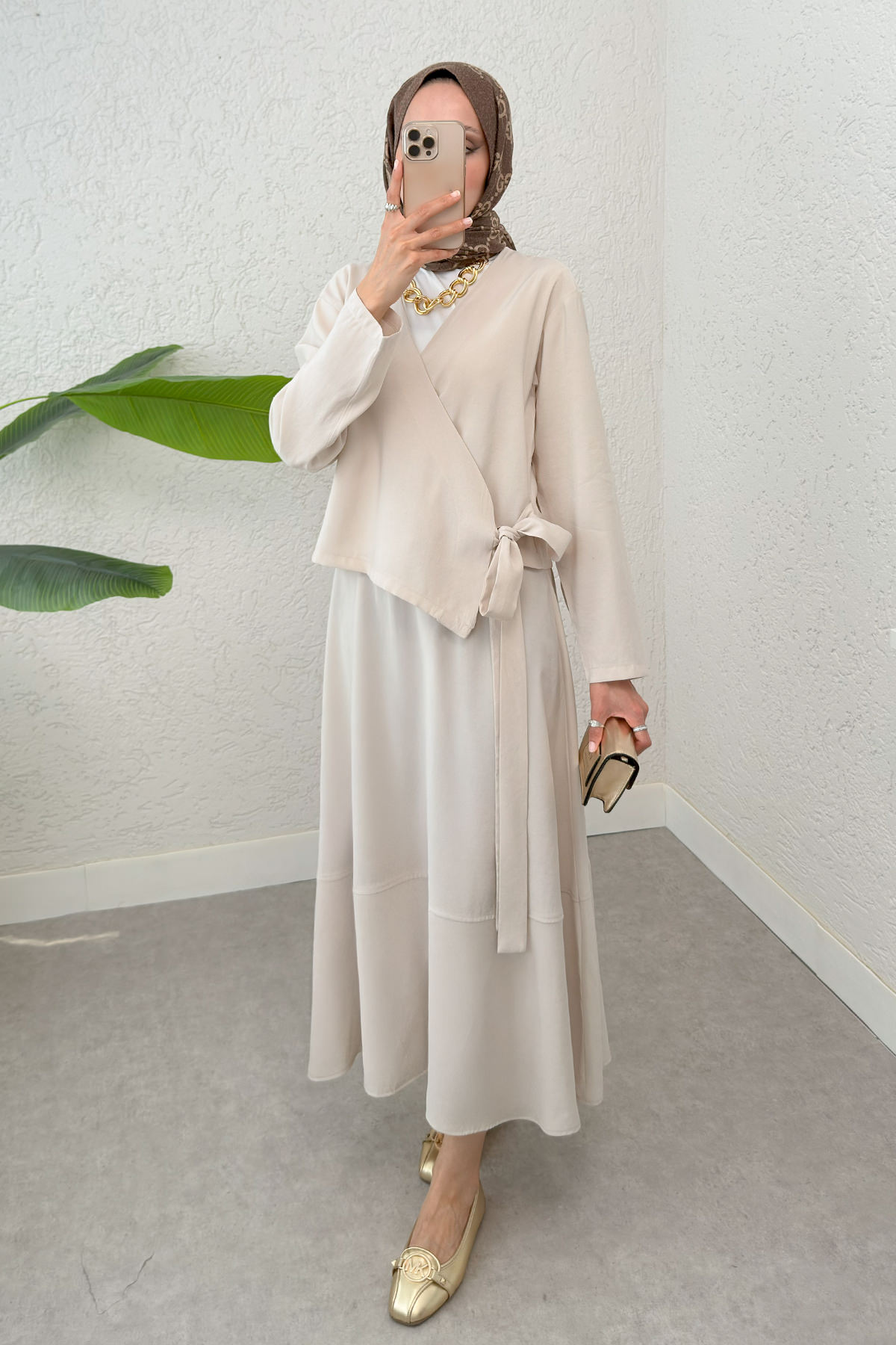 Yandan Bağlamalı Etekli Takım 2303 - TAŞ RENGİ |  