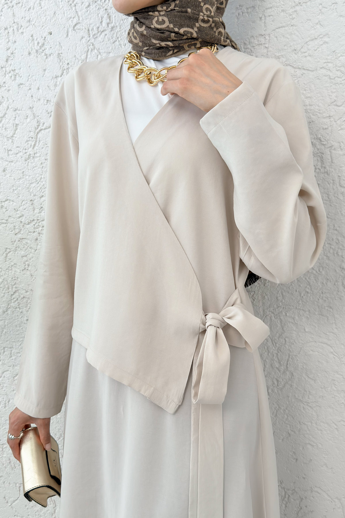 Yandan Bağlamalı Etekli Takım 2303 - TAŞ RENGİ |  