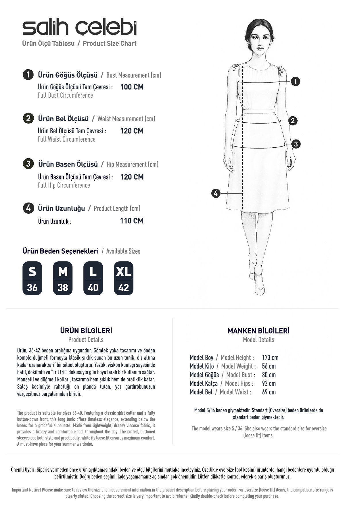 Düğmeli Uzun Tesettür Tunik 612139 - SARI |  