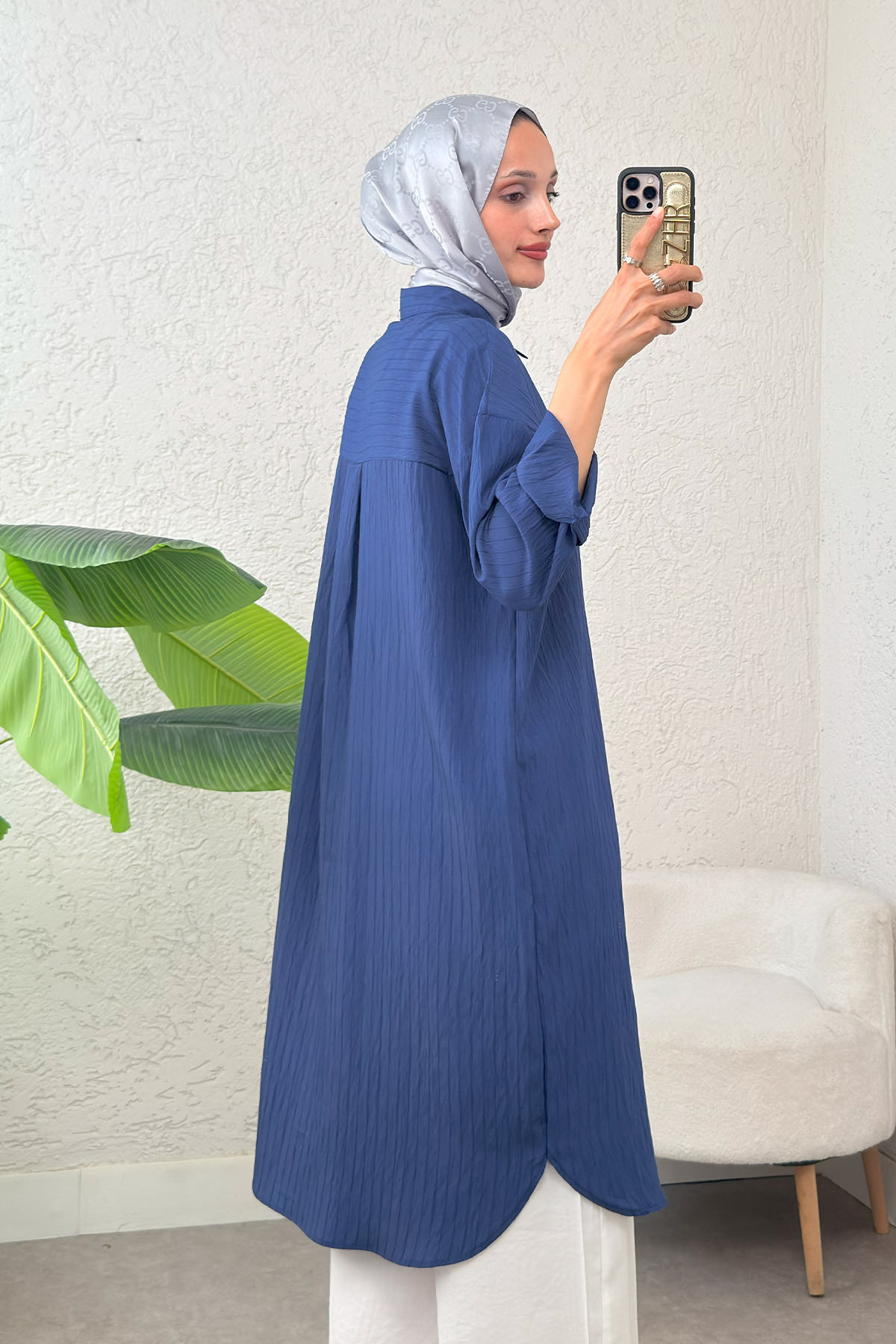 Çizgili Uzun Tesettür Tunik 613129 - LACİVERT |  