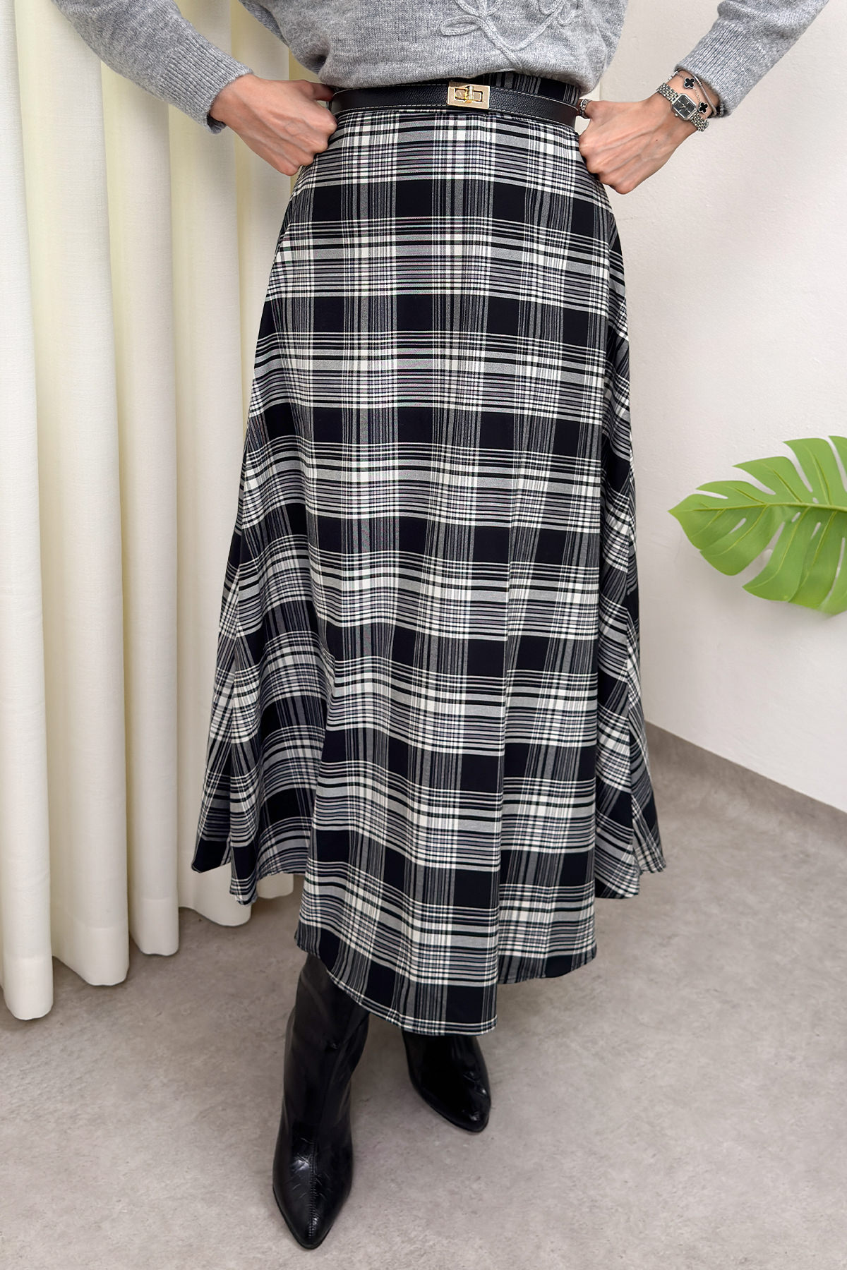 Ekose Desenli Etek 2261 - SİYAH |  