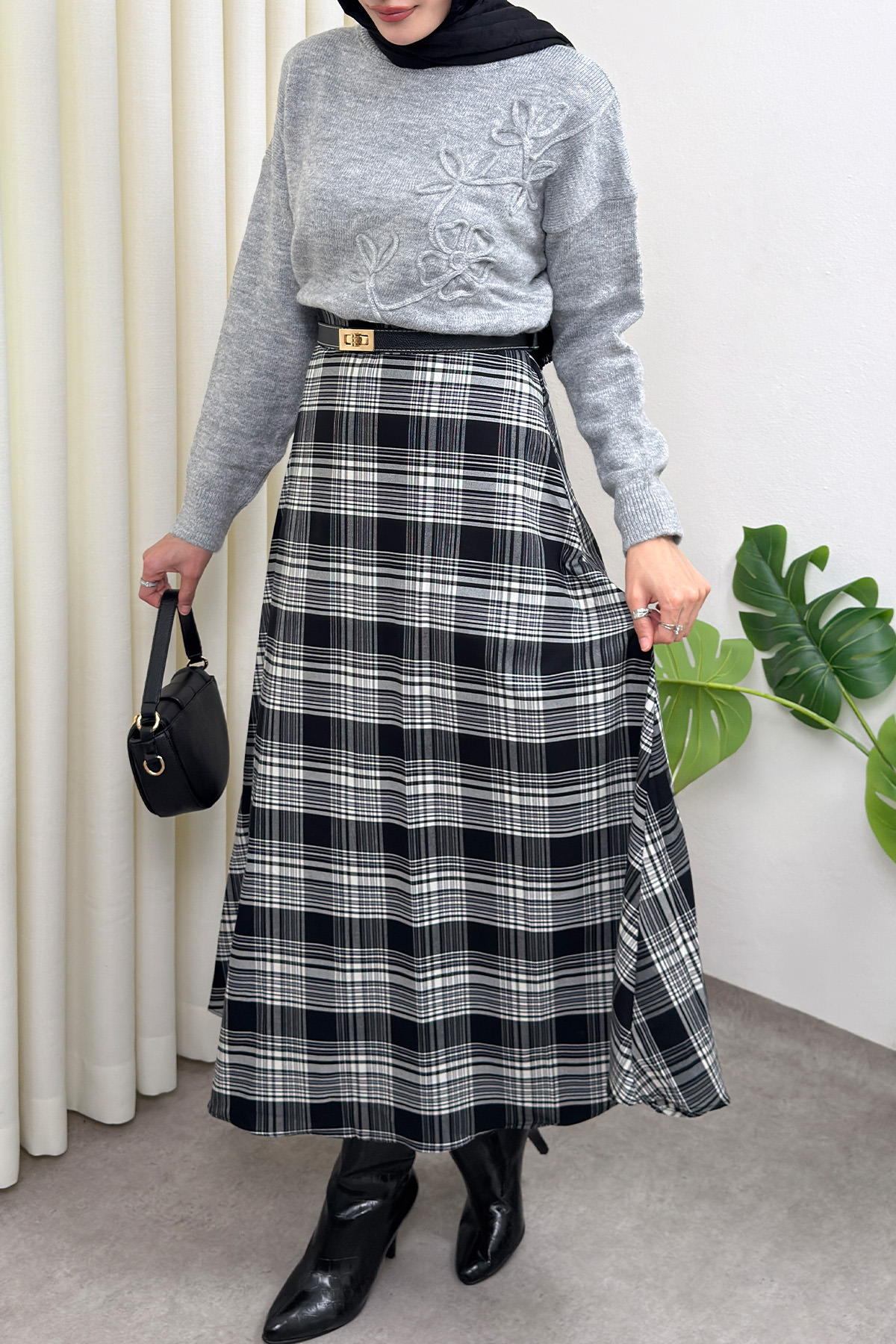 Ekose Desenli Etek 2261 - SİYAH |  