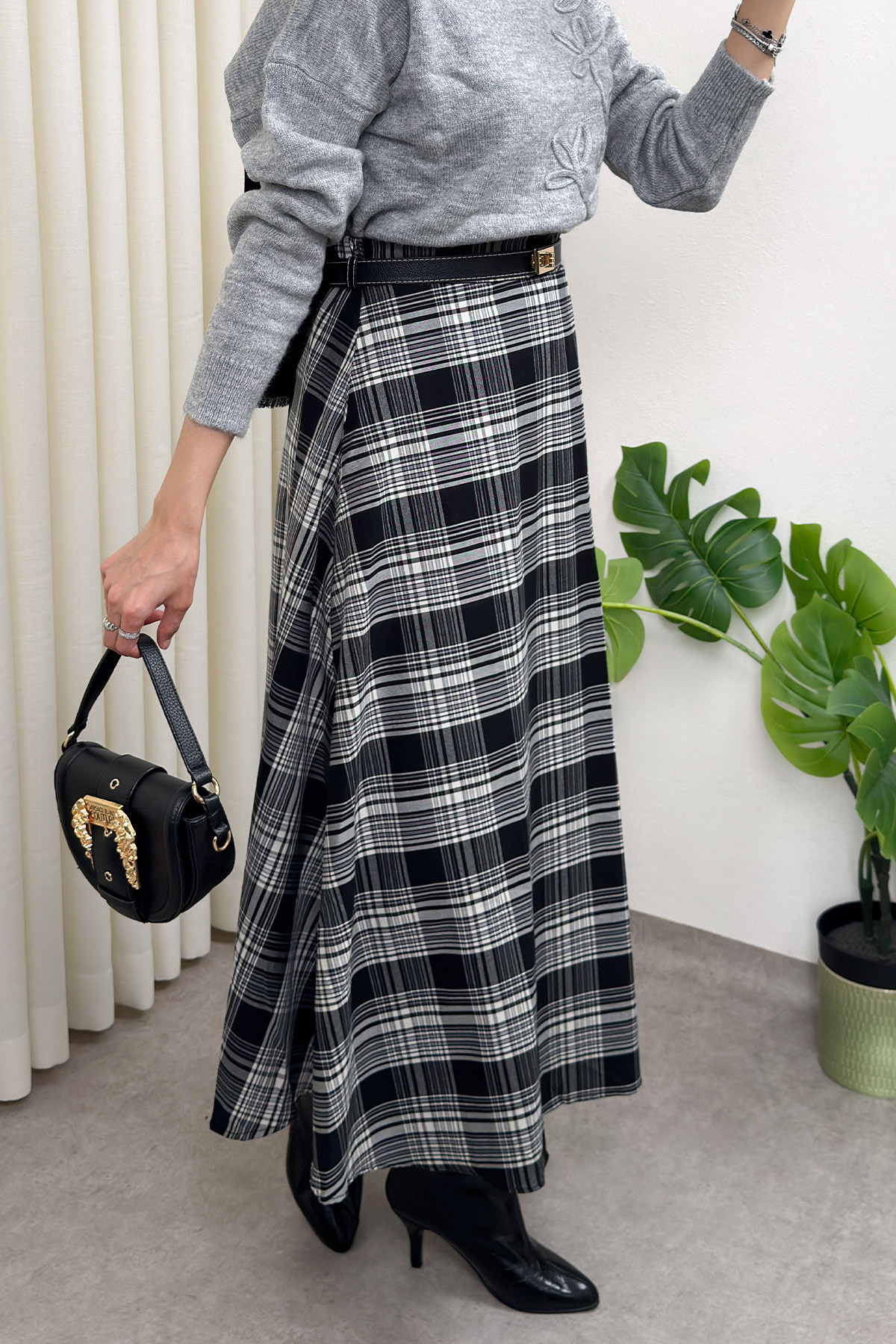 Ekose Desenli Etek 2261 - SİYAH |  