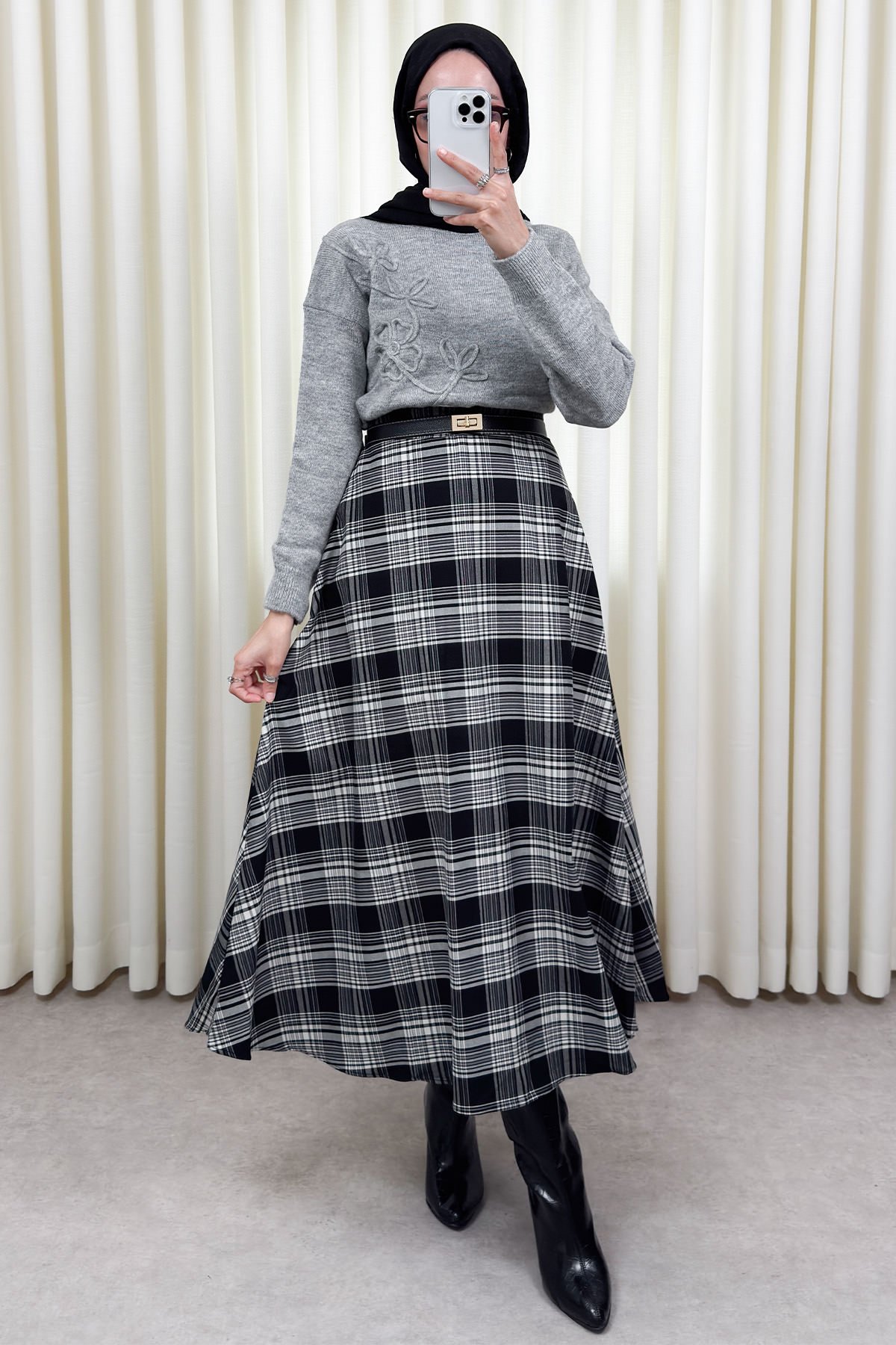 Ekose Desenli Etek 2261 - SİYAH |  