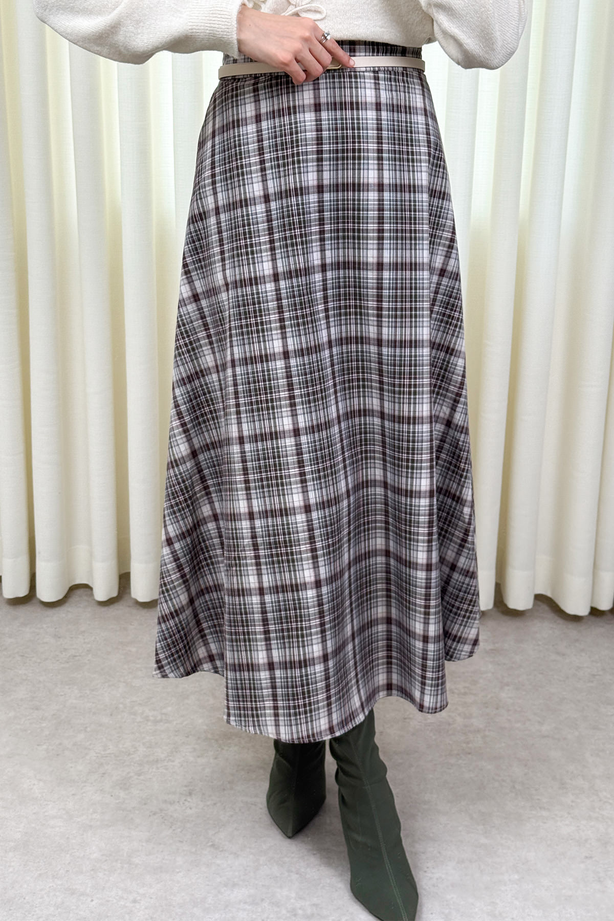 Ekose Desenli Etek 2261 - HAKİ |  