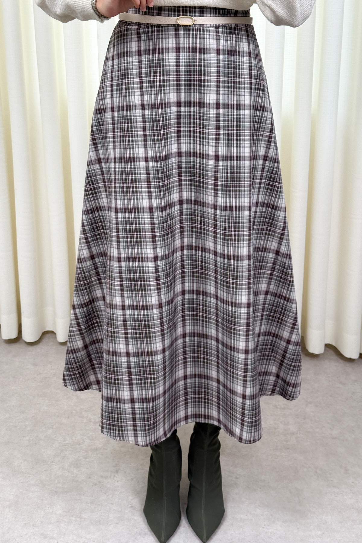 Ekose Desenli Etek 2261 - HAKİ |  