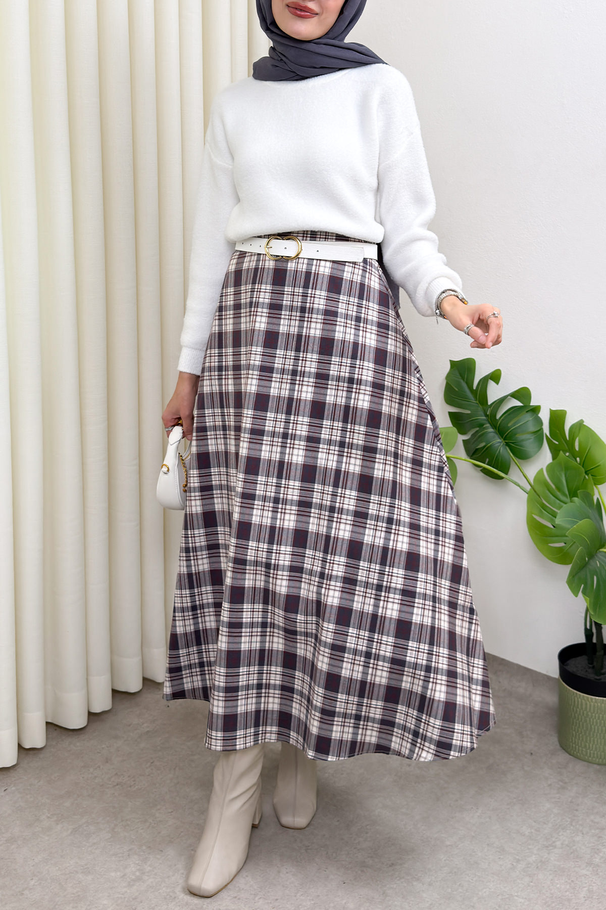 Ekose Desenli Etek 2261 - LACİVERT |  