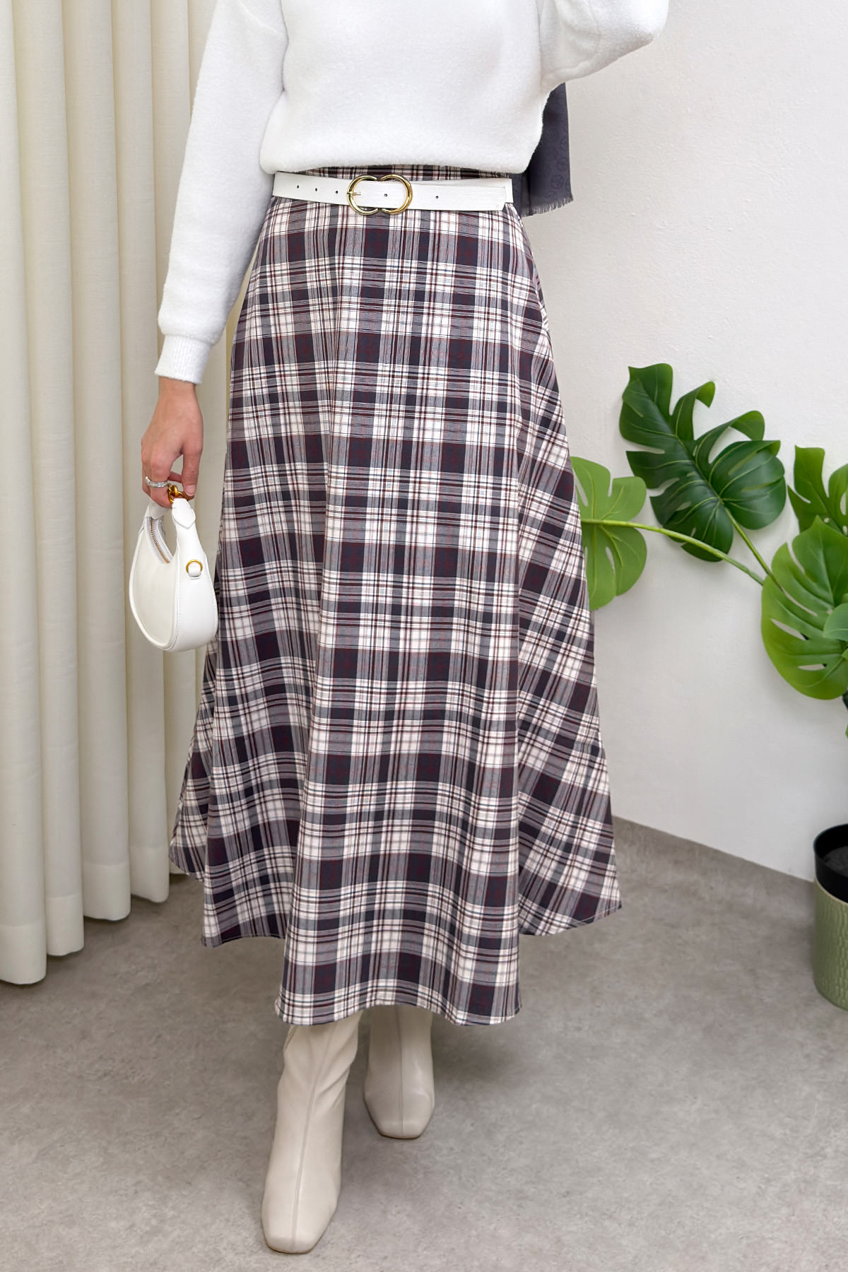 Ekose Desenli Etek 2261 - LACİVERT |  