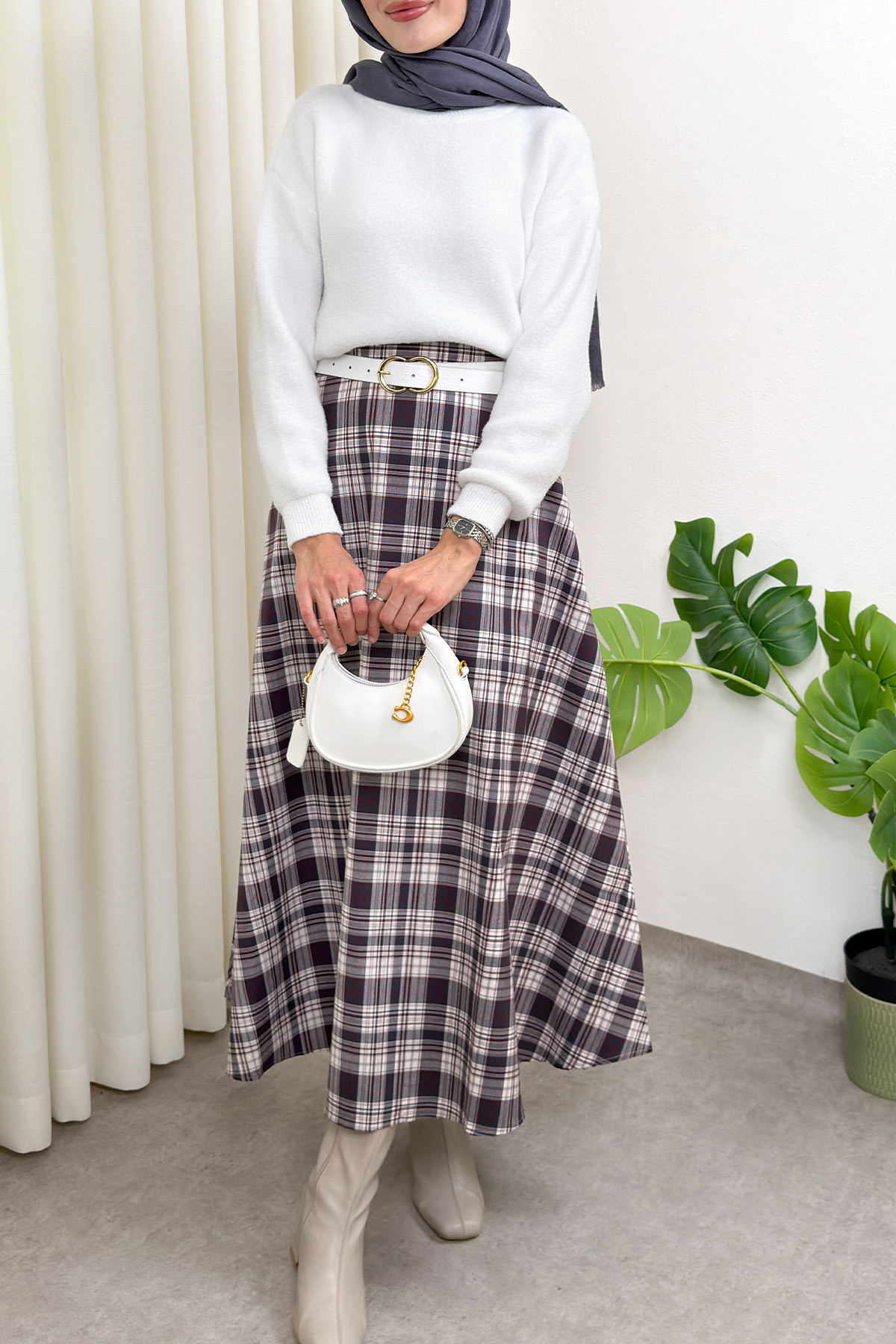 Ekose Desenli Etek 2261 - LACİVERT |  