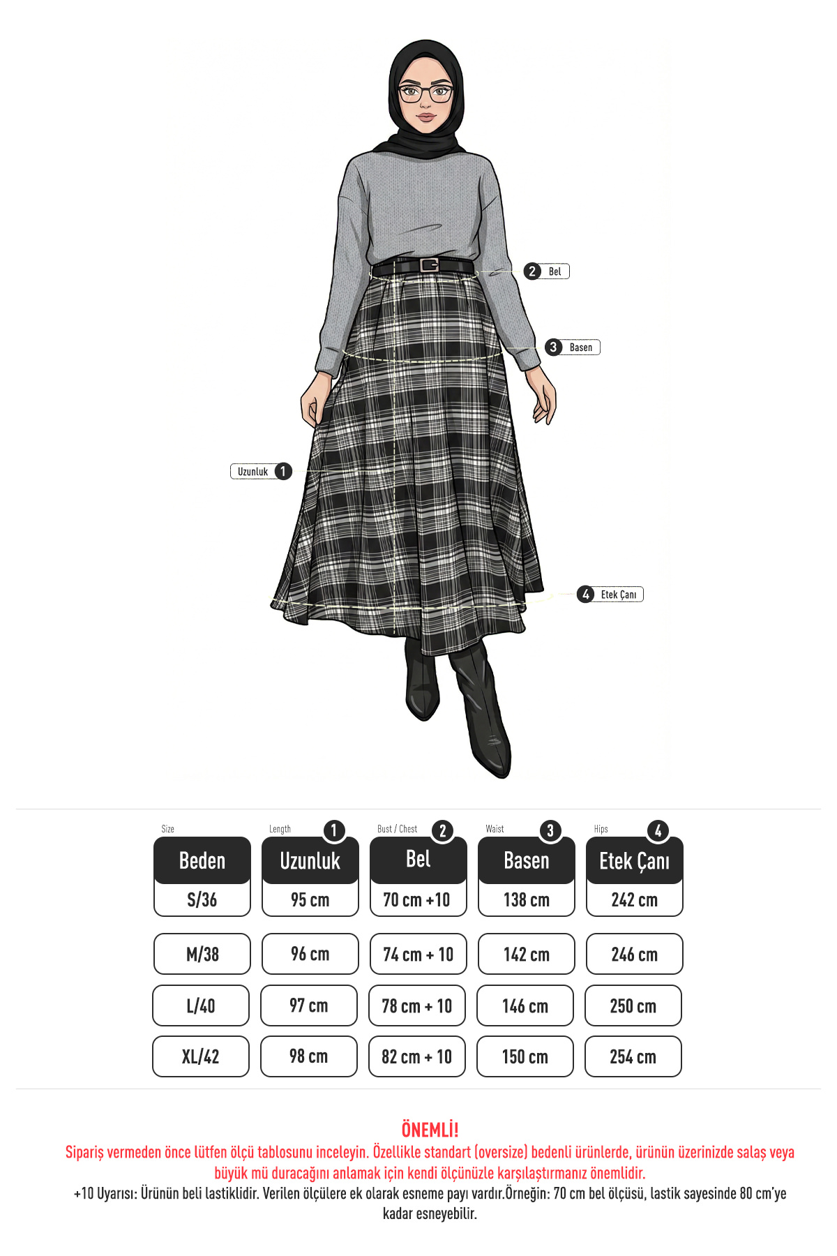 Ekose Desenli Etek 2261 - GRİ |  
