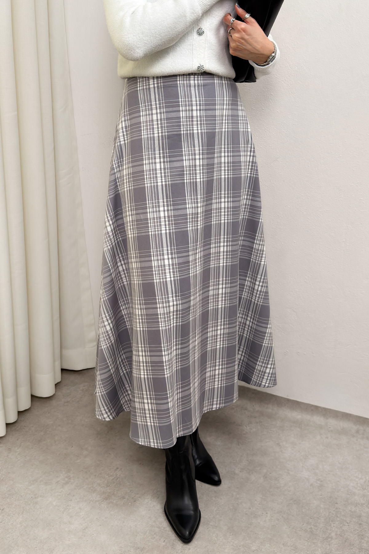 Ekose Desenli Etek 2261 - GRİ |  