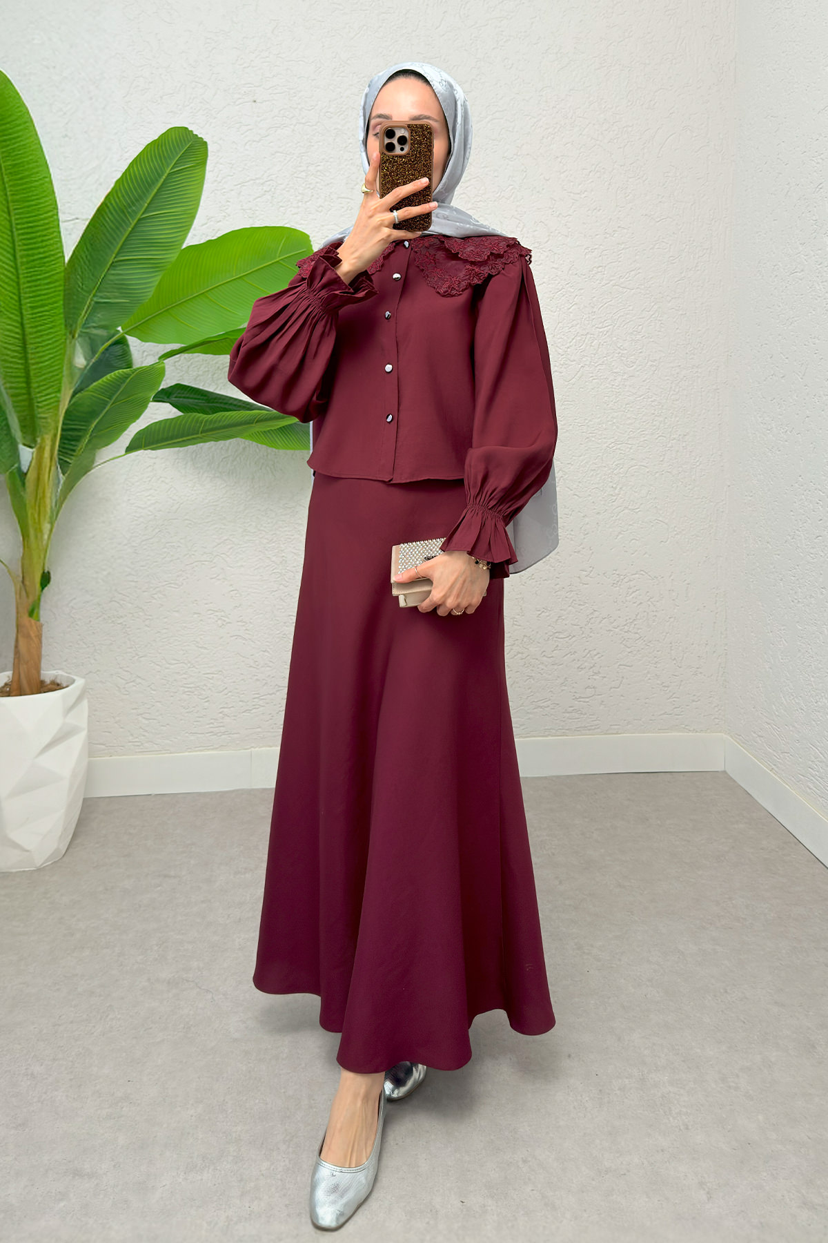 Bebe Yaka Etek Takım 2255 - BORDO |  