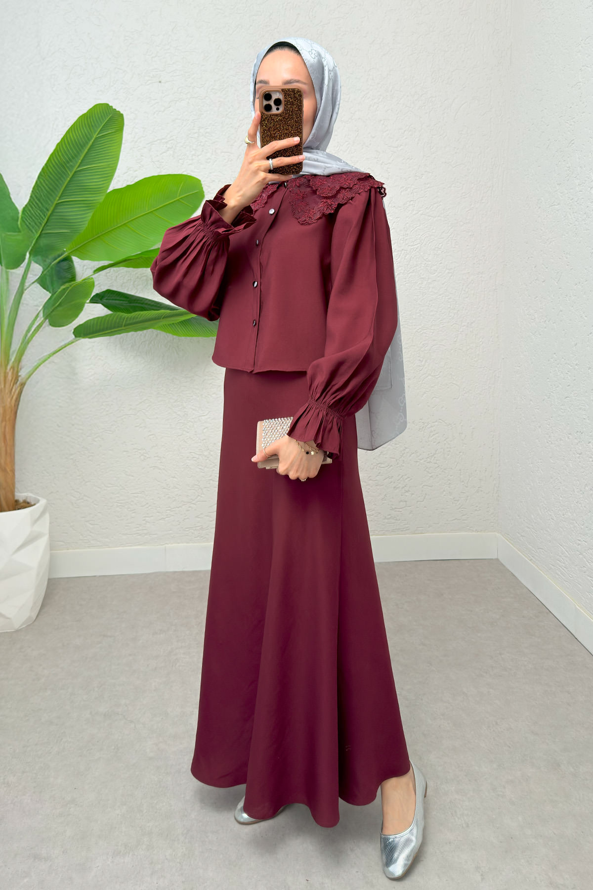 Bebe Yaka Etek Takım 2255 - BORDO |  