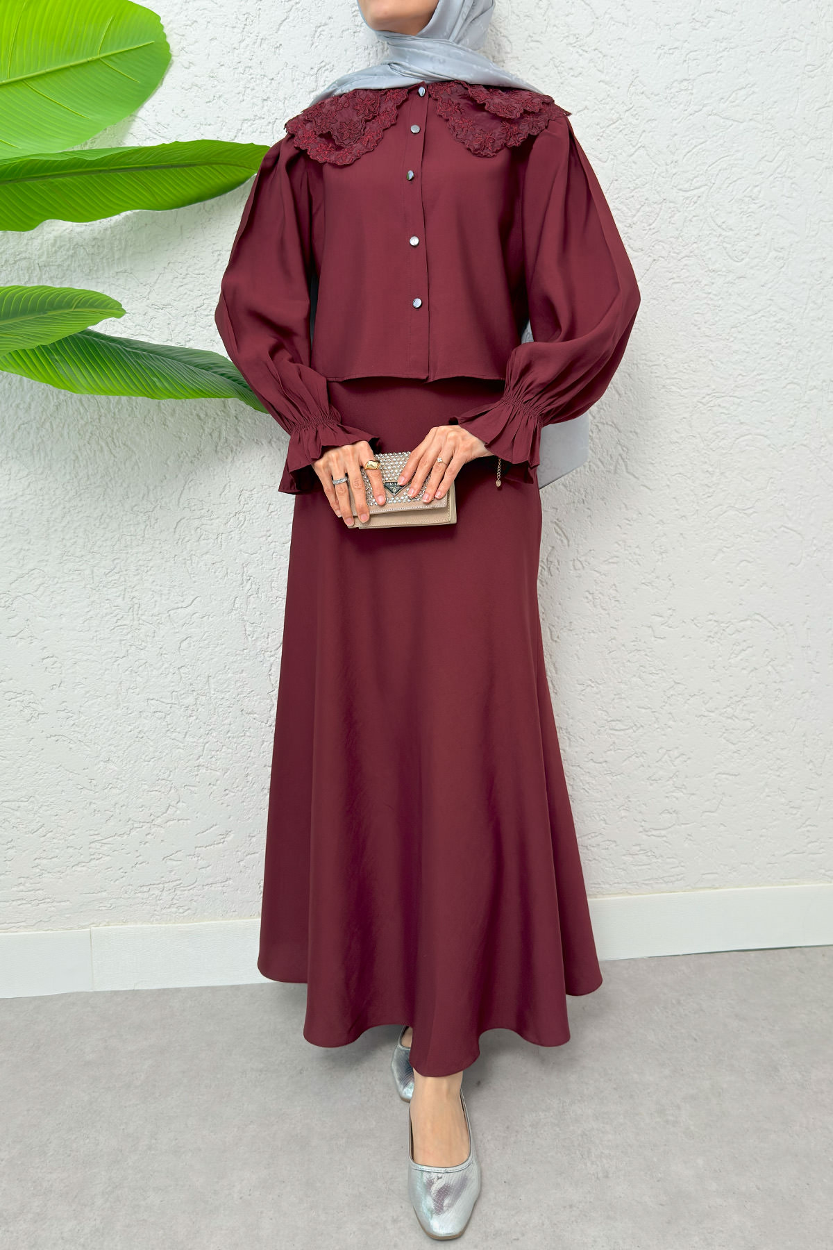 Bebe Yaka Etek Takım 2255 - BORDO |  