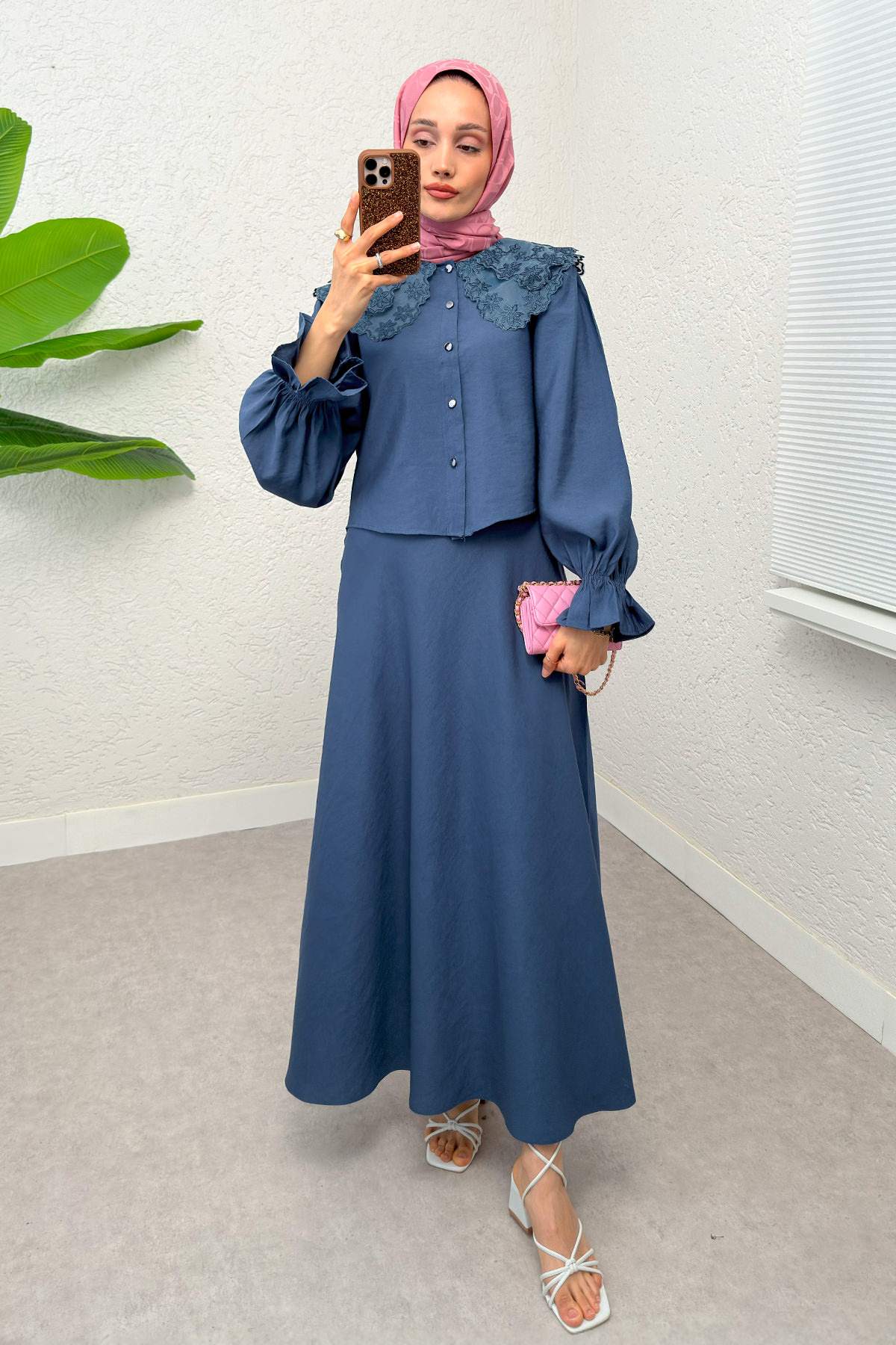 Bebe Yaka Etek Takım 2255 - İNDİGO |  