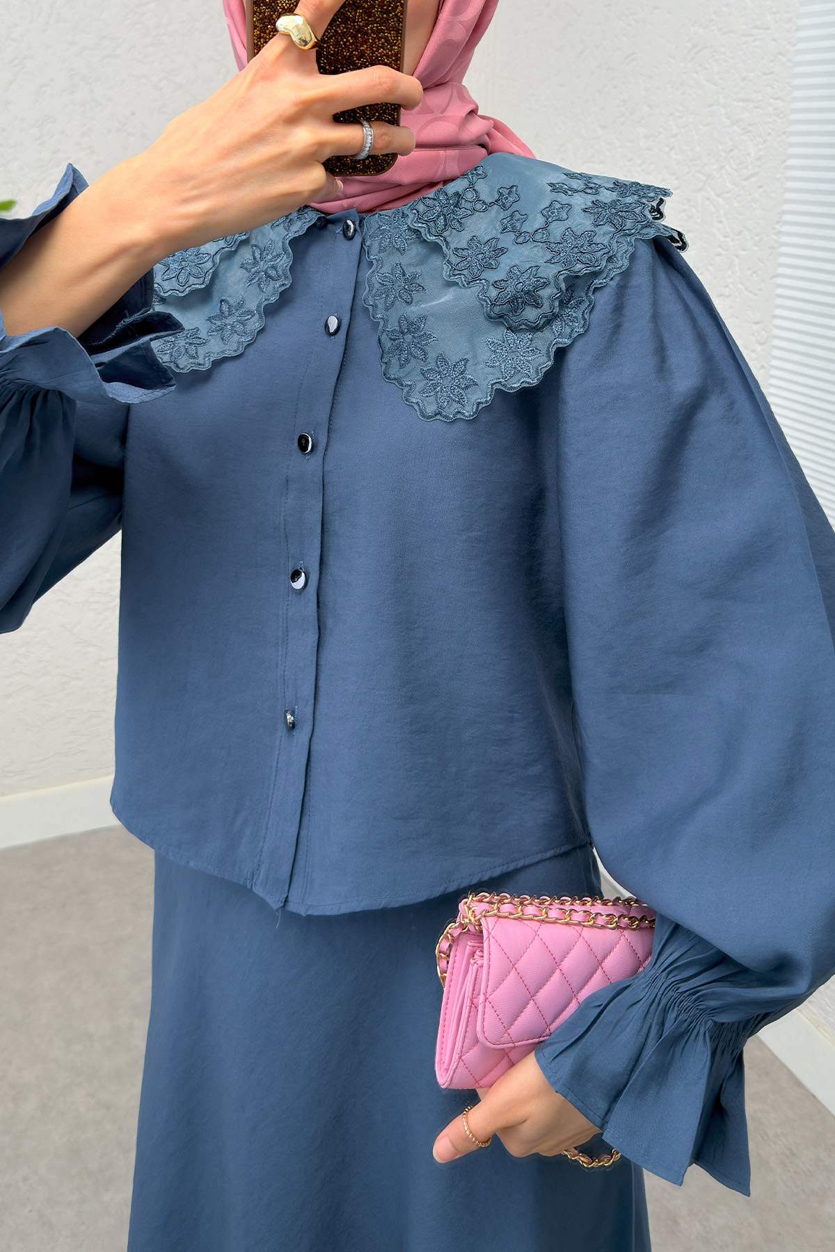 Bebe Yaka Etek Takım 2255 - İNDİGO |  