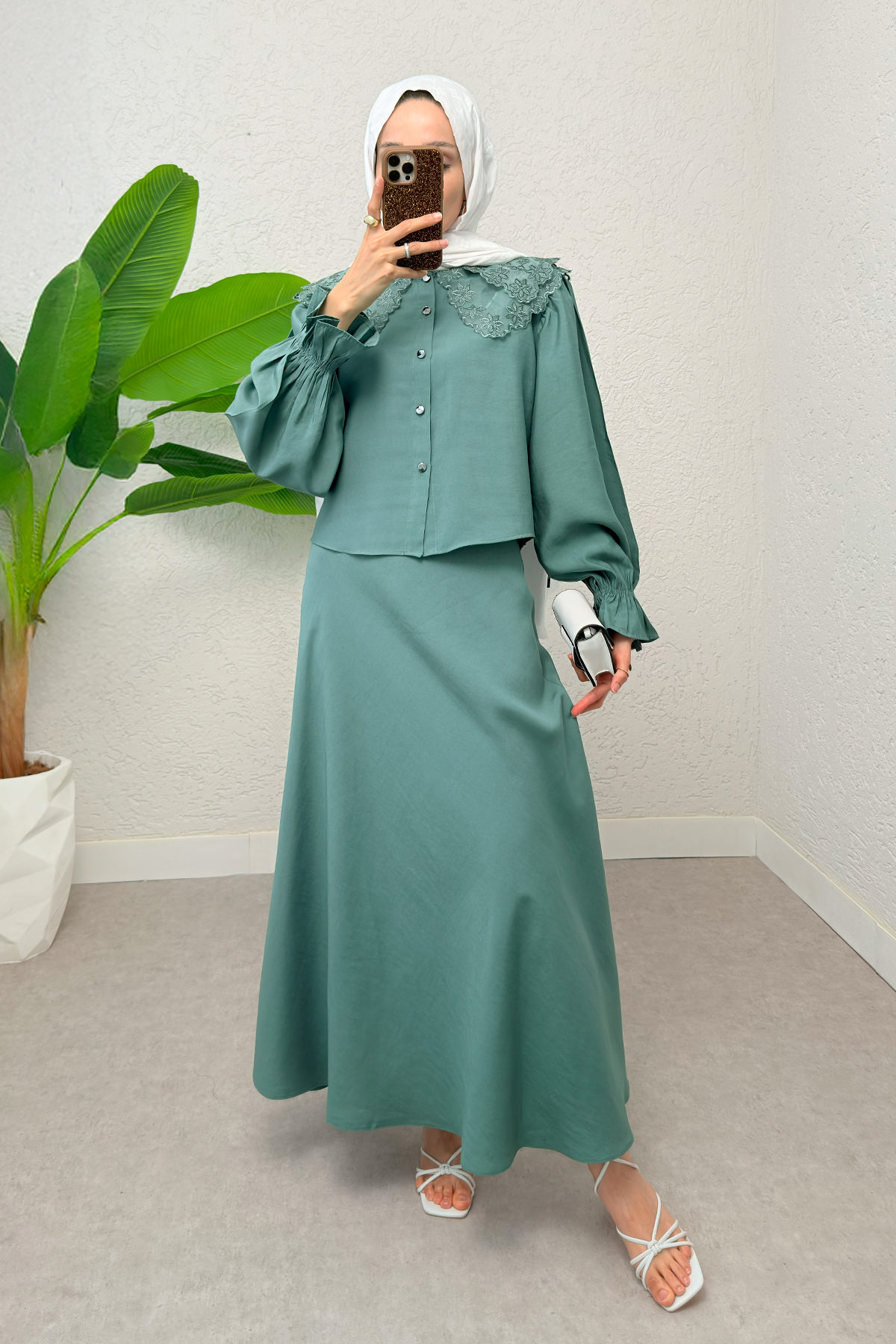 Bebe Yaka Etek Takım 2255 - MİNT YEŞİLİ |  