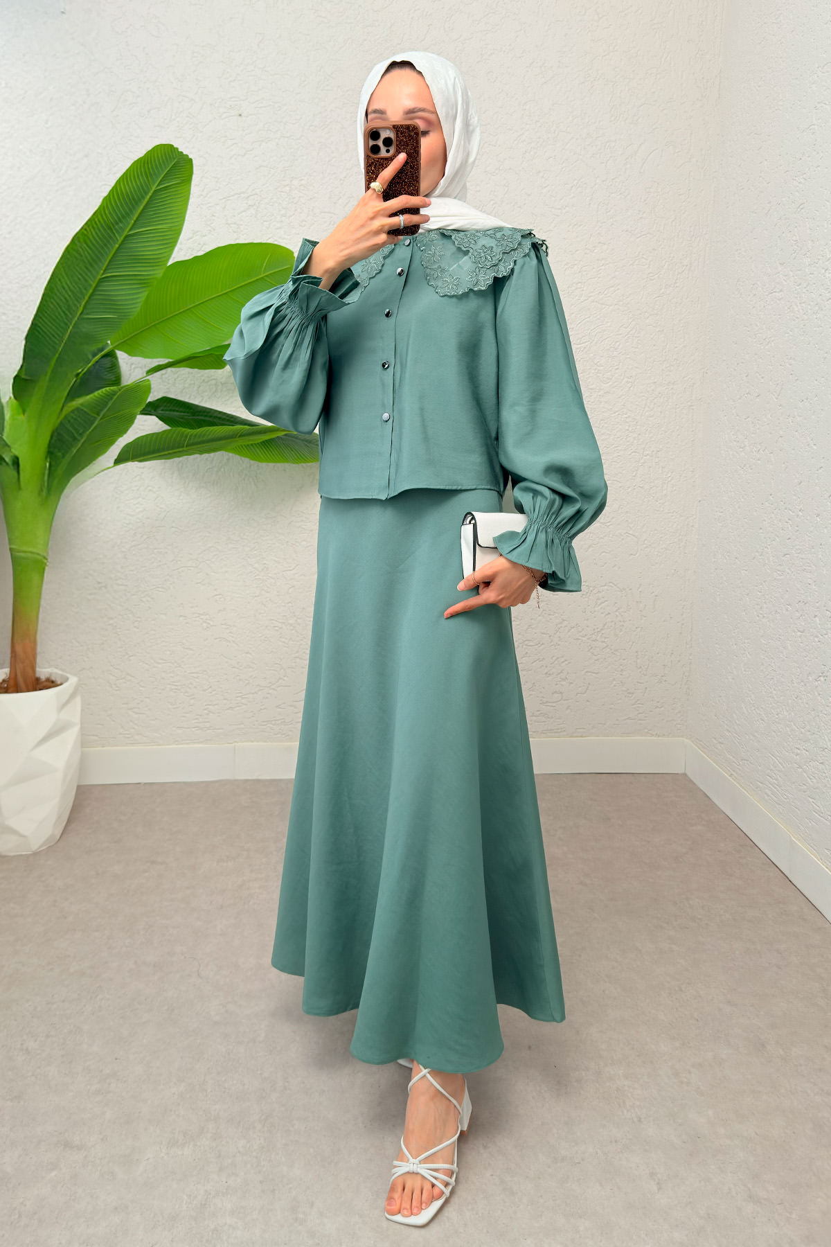 Bebe Yaka Etek Takım 2255 - MİNT YEŞİLİ |  