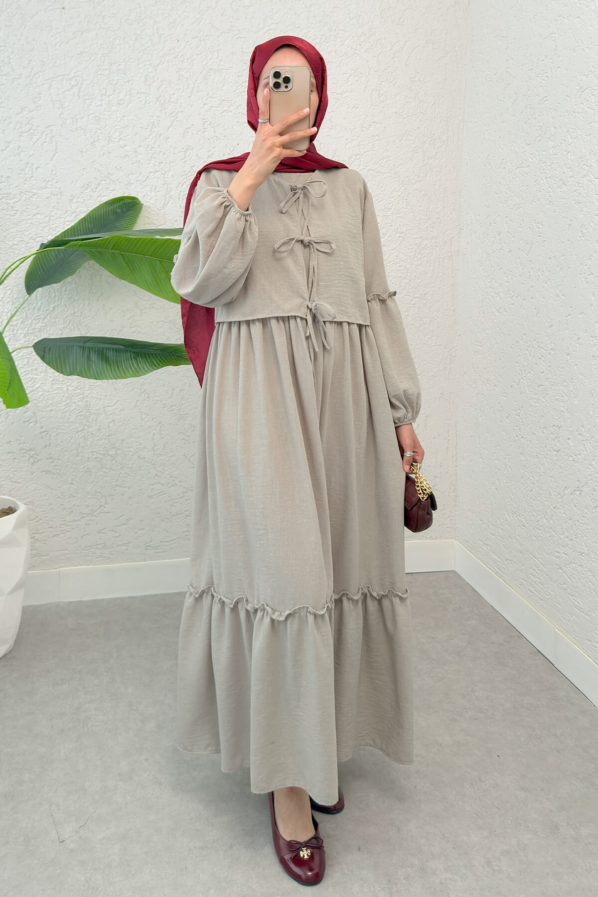 Balon Kol Bolerolu Elbise Takım 2271 - KOYU TAŞ |  