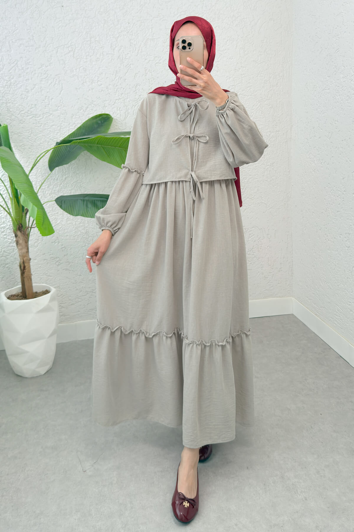 Balon Kol Bolerolu Elbise Takım 2271 - KOYU TAŞ |  