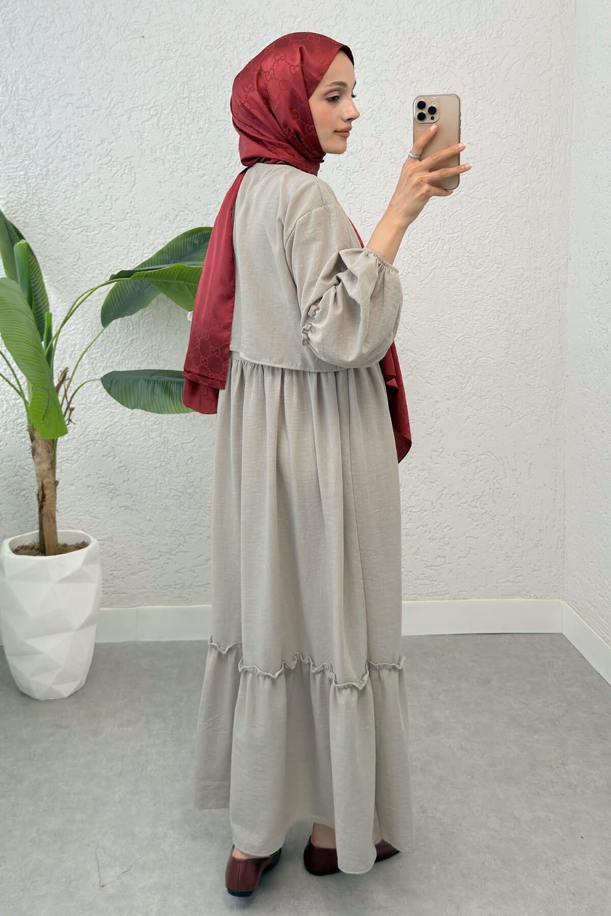 Balon Kol Bolerolu Elbise Takım 2271 - KOYU TAŞ |  