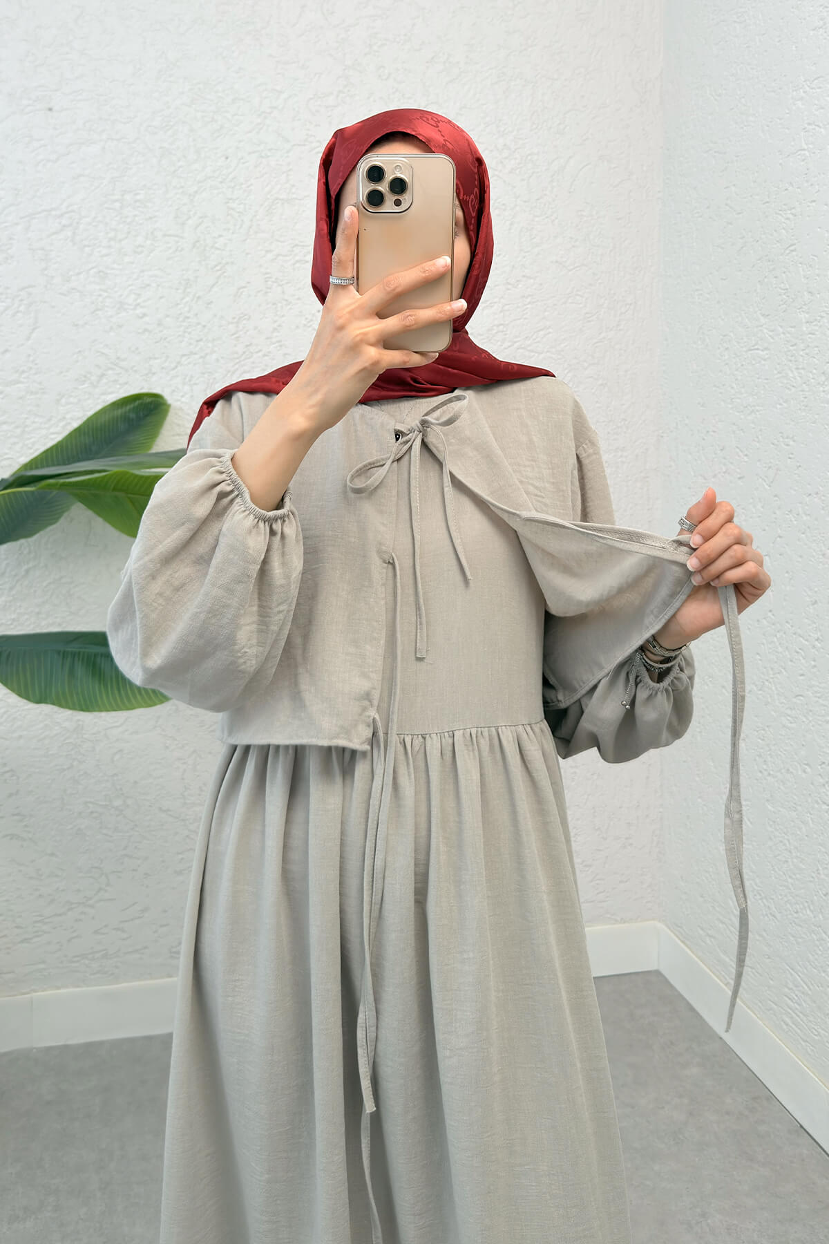 Balon Kol Bolerolu Elbise Takım 2271 - KOYU TAŞ |  