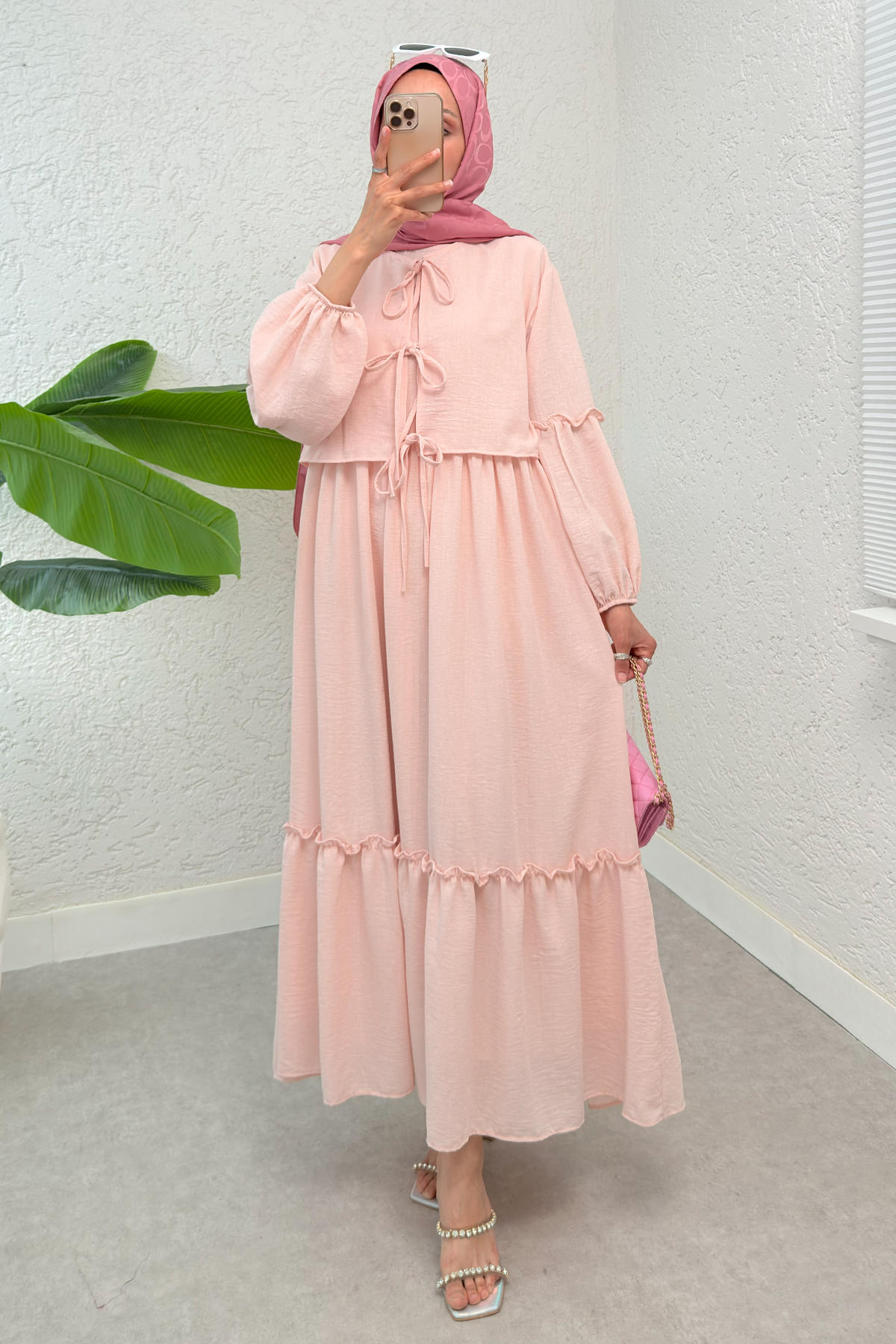 Balon Kol Bolerolu Elbise Takım 2271 - PUDRA |  