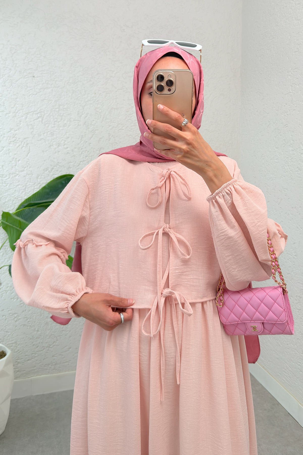 Balon Kol Bolerolu Elbise Takım 2271 - PUDRA |  