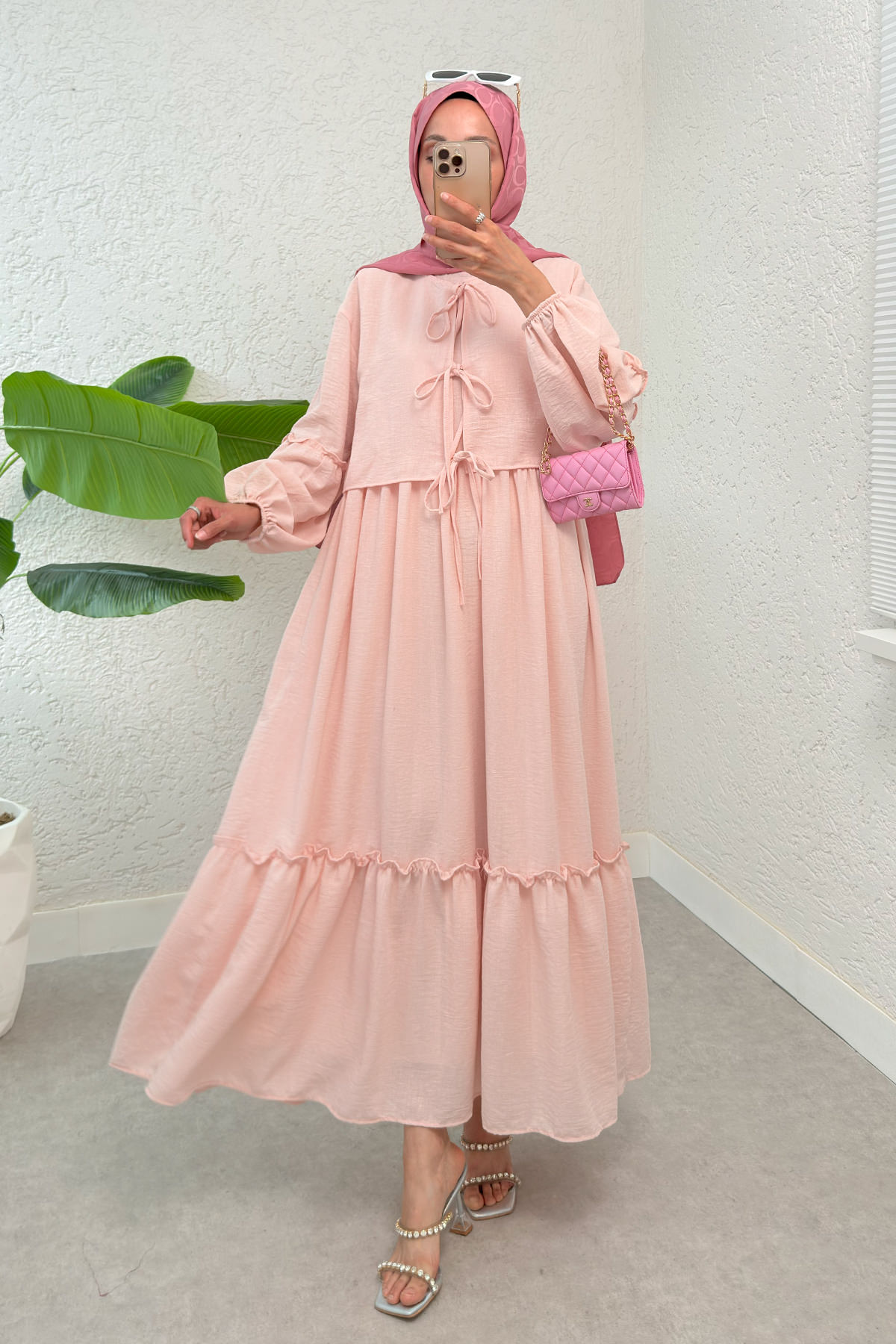 Balon Kol Bolerolu Elbise Takım 2271 - PUDRA |  