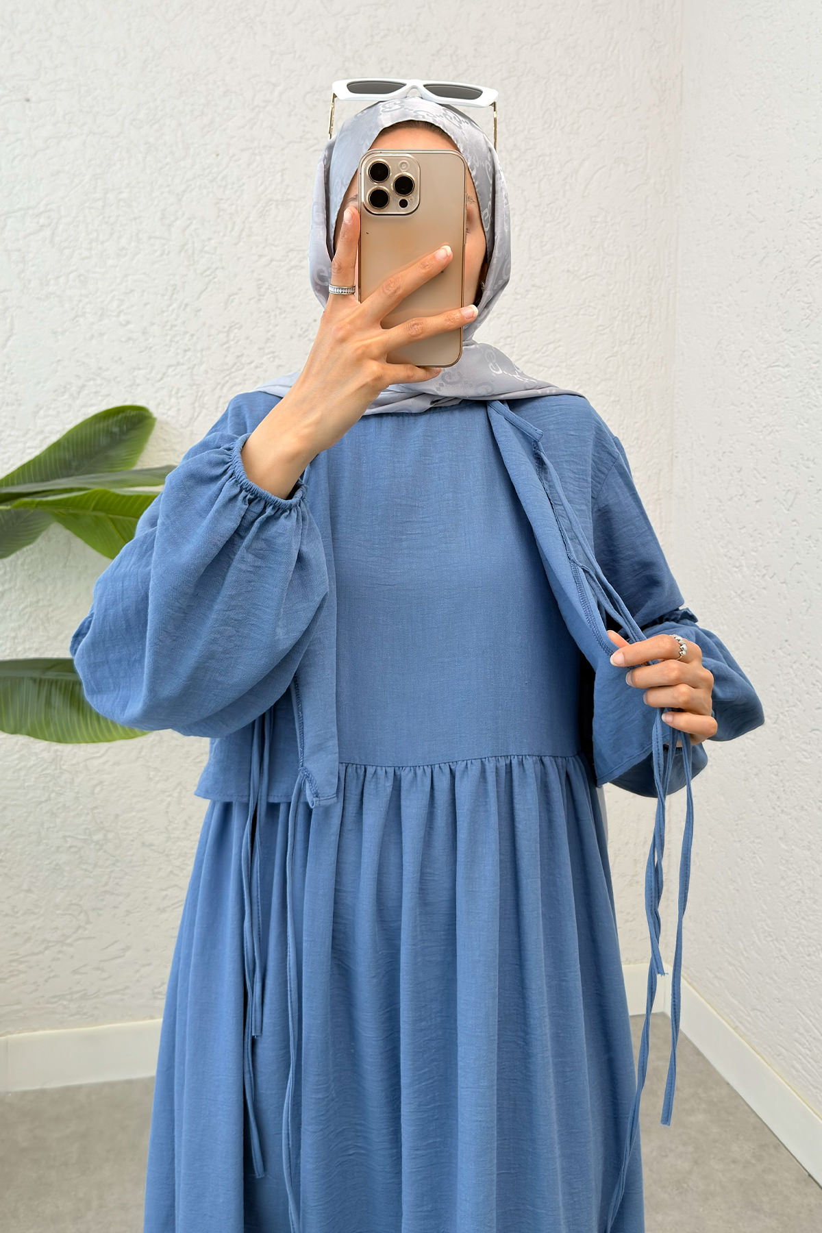 Balon Kol Bolerolu Elbise Takım 2271 - MAVİ |  