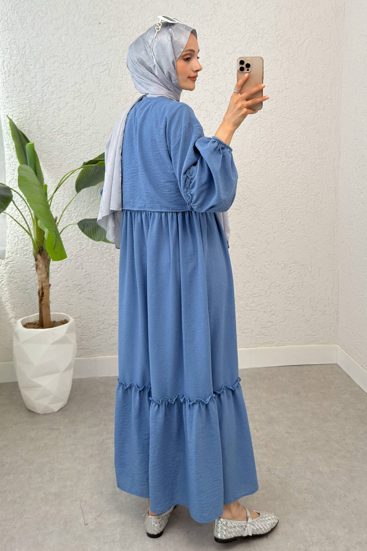 Balon Kol Bolerolu Elbise Takım 2271 - MAVİ |  