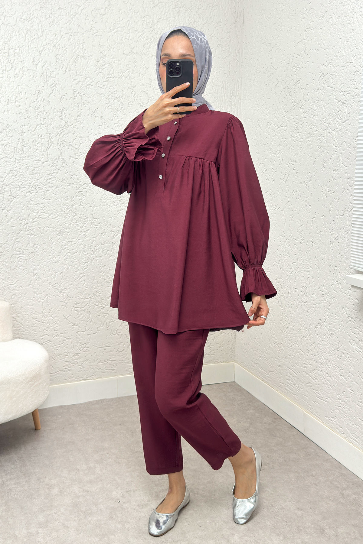 Hakim Yaka Kol Büzgülü Takım 2246 - BORDO |  