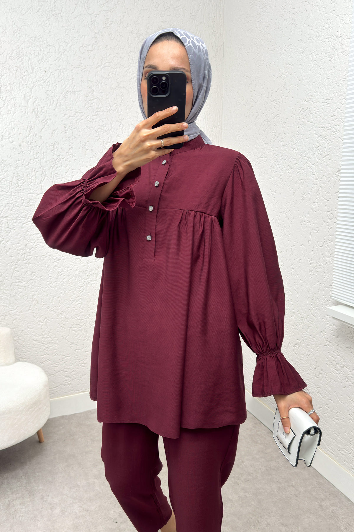 Hakim Yaka Kol Büzgülü Takım 2246 - BORDO |  