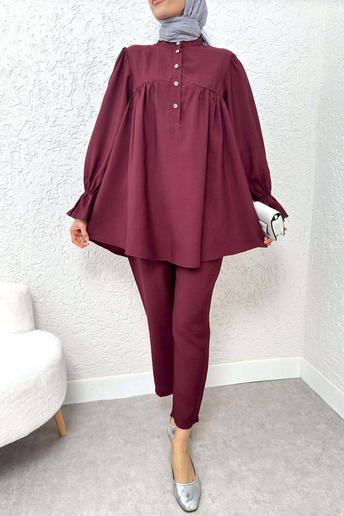 Hakim Yaka Kol Büzgülü Takım 2246 - BORDO |  