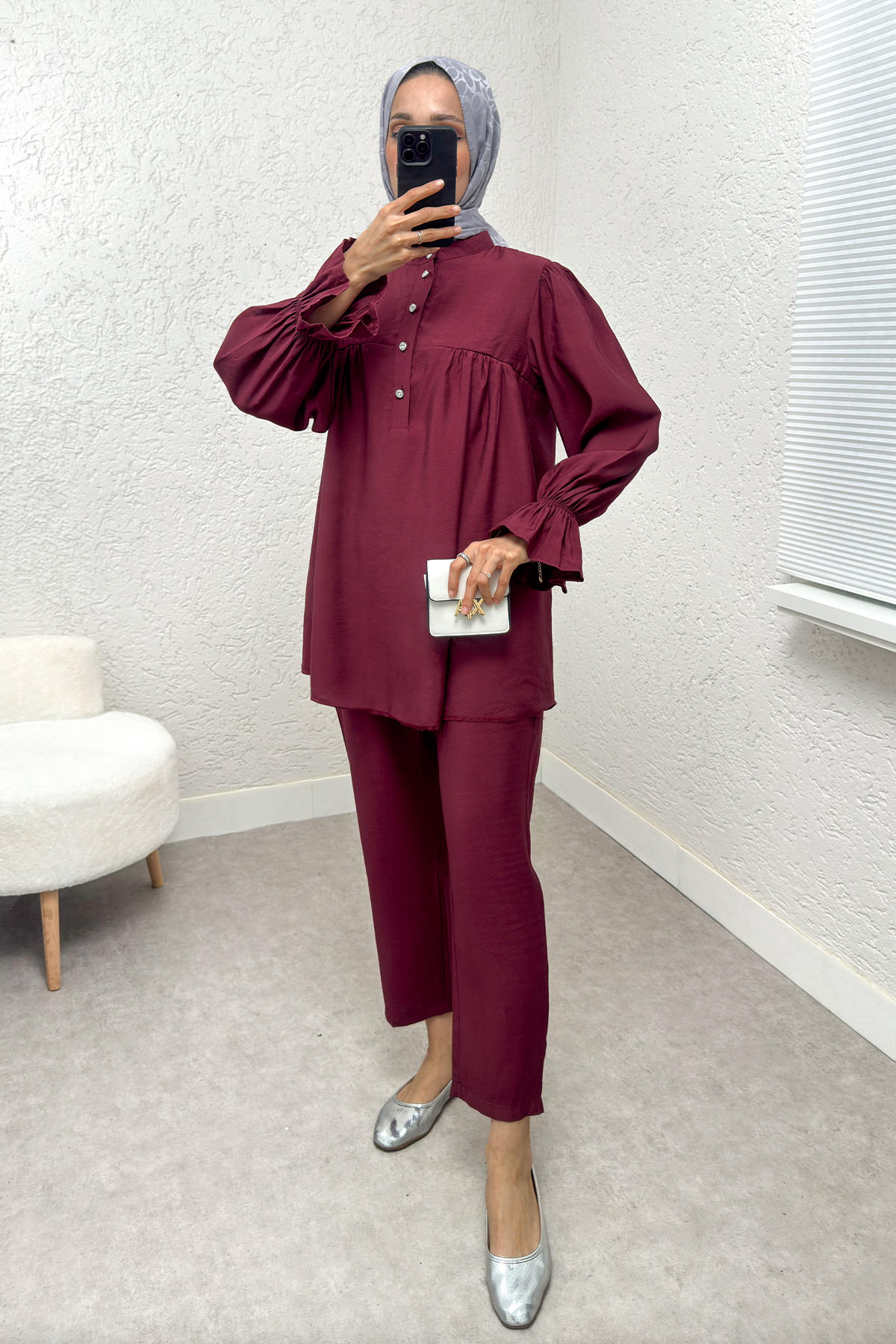 Hakim Yaka Kol Büzgülü Takım 2246 - BORDO |  