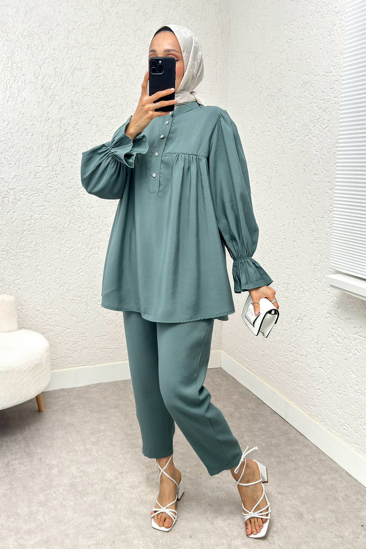 Hakim Yaka Kol Büzgülü Takım 2246 - MİNT YEŞİLİ |  