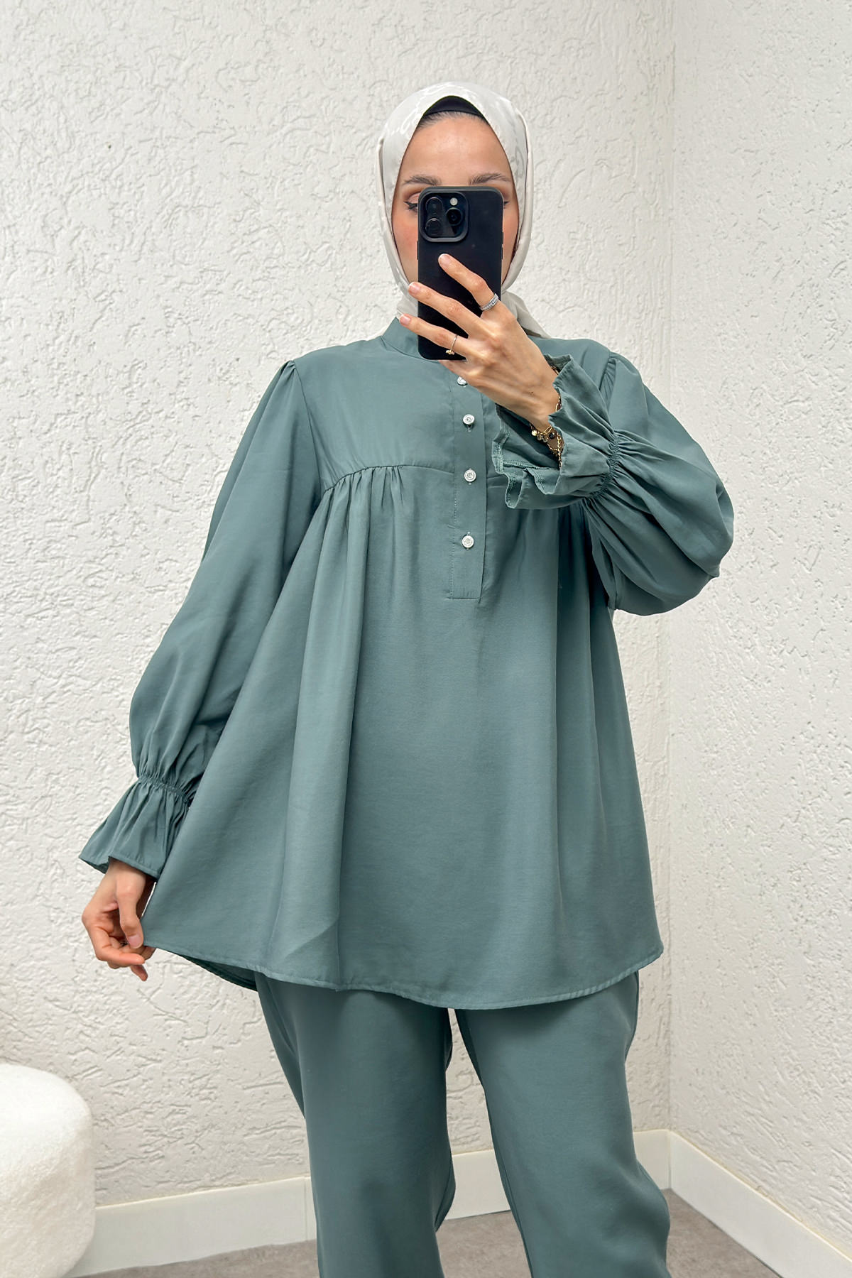 Hakim Yaka Kol Büzgülü Takım 2246 - MİNT YEŞİLİ |  