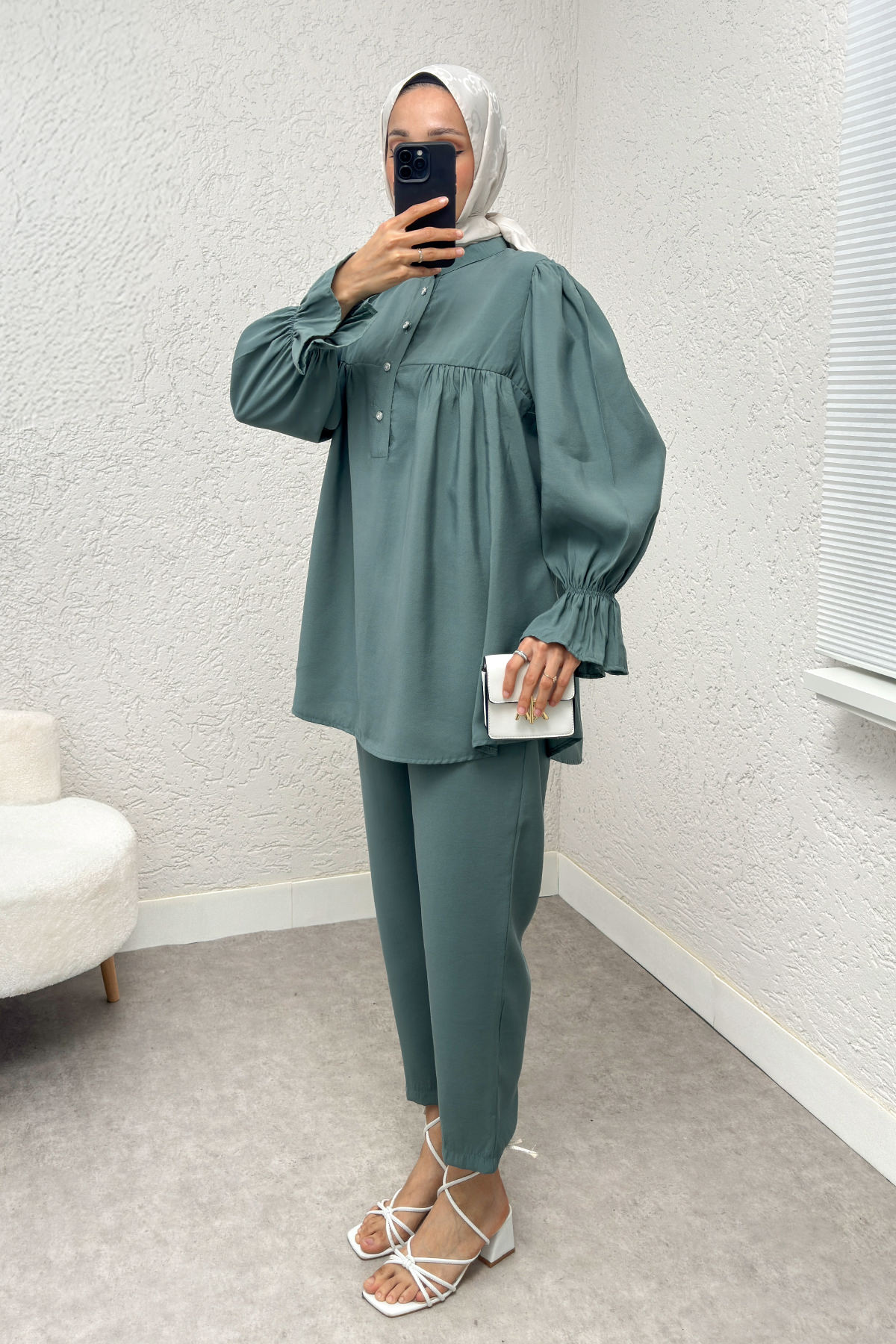 Hakim Yaka Kol Büzgülü Takım 2246 - MİNT YEŞİLİ |  