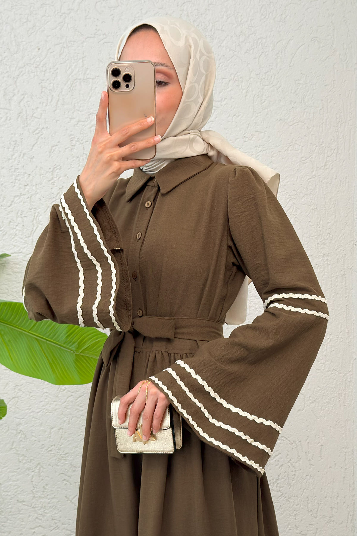 İspanyol Kol Kuşaklı Elbise 2035 - KAHVERENGİ |  